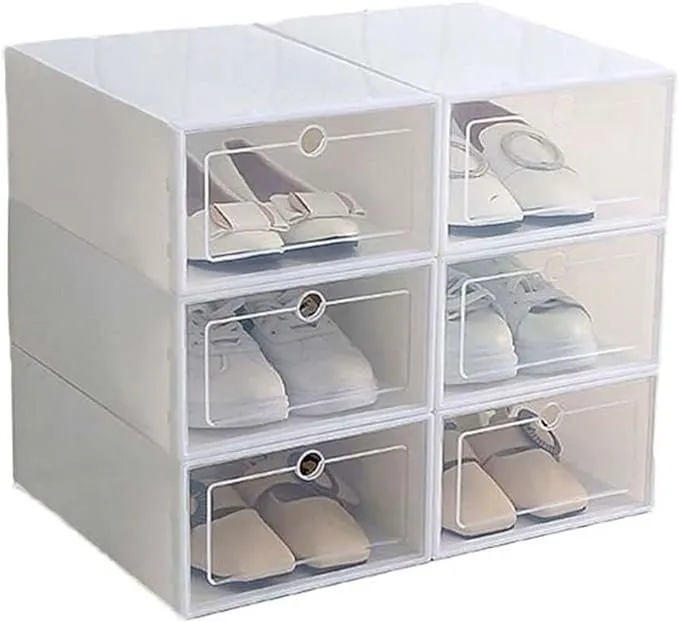 6 pcs Plastic Shoe Box Stackable Foldable Shoe Organizer