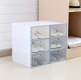 6 pcs Plastic Shoe Box Stackable Foldable Shoe Organizer