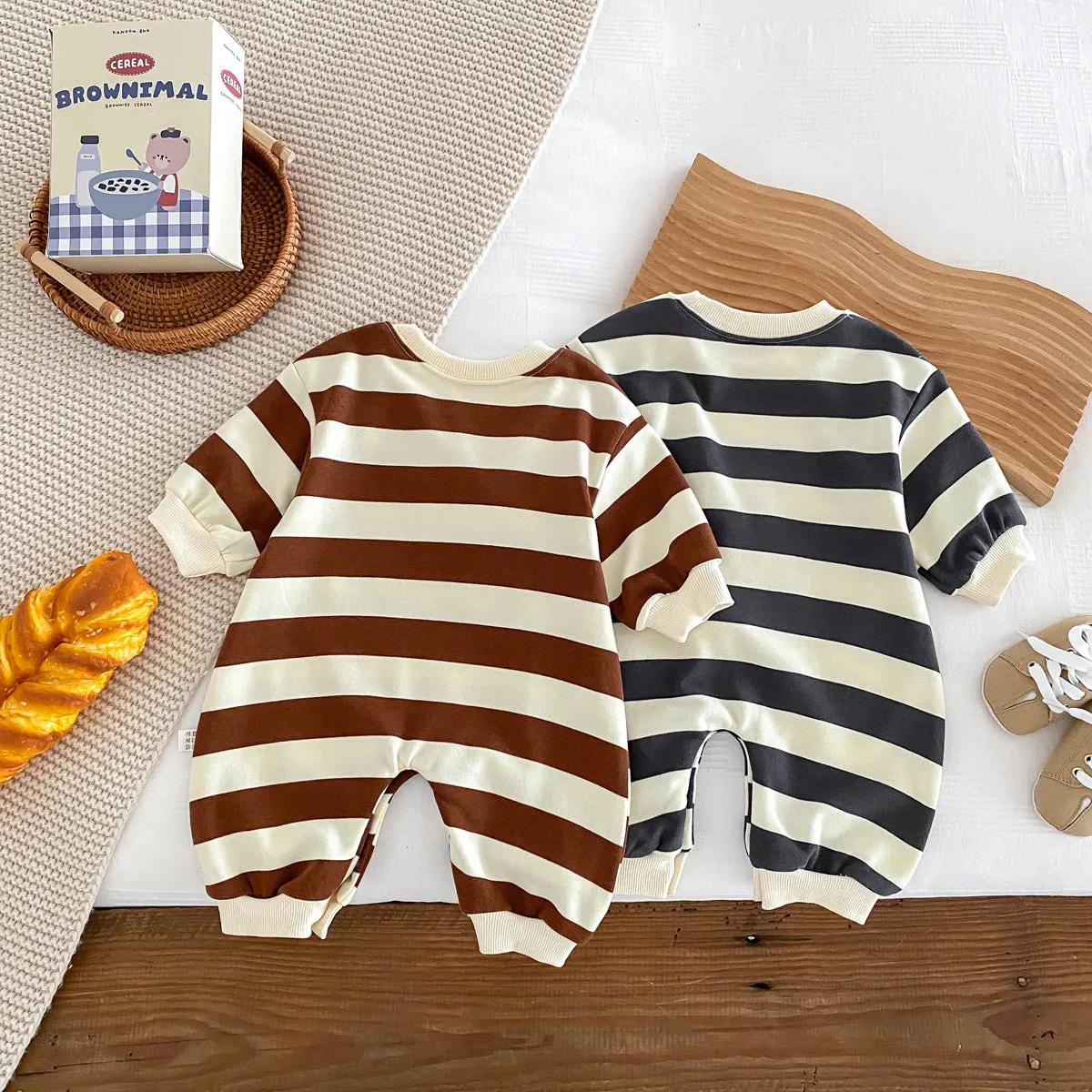 Baby Girls Boys Striped Cartoon Jumpsuits Wholesale 23101989