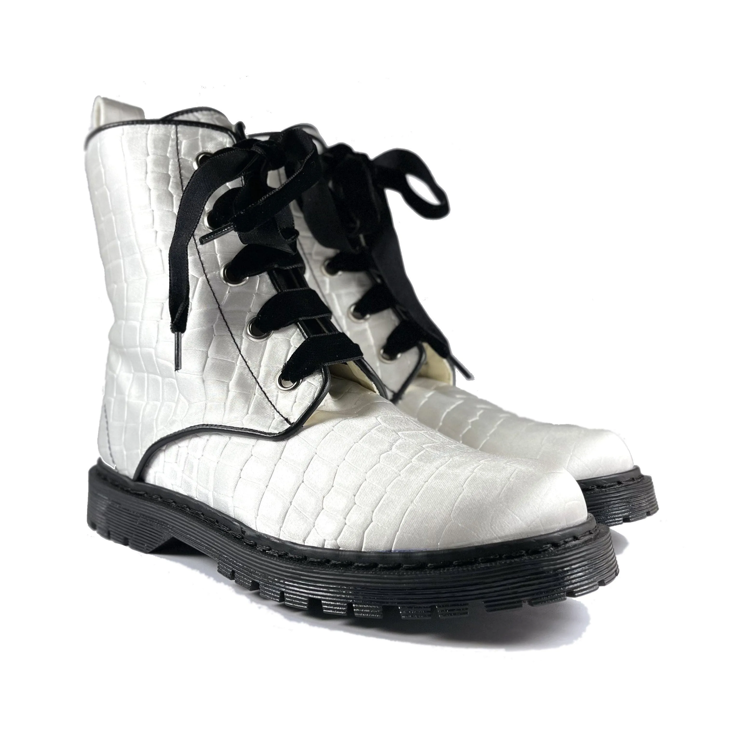 'Billie' vegan combat boot by Zette Shoes - white croc