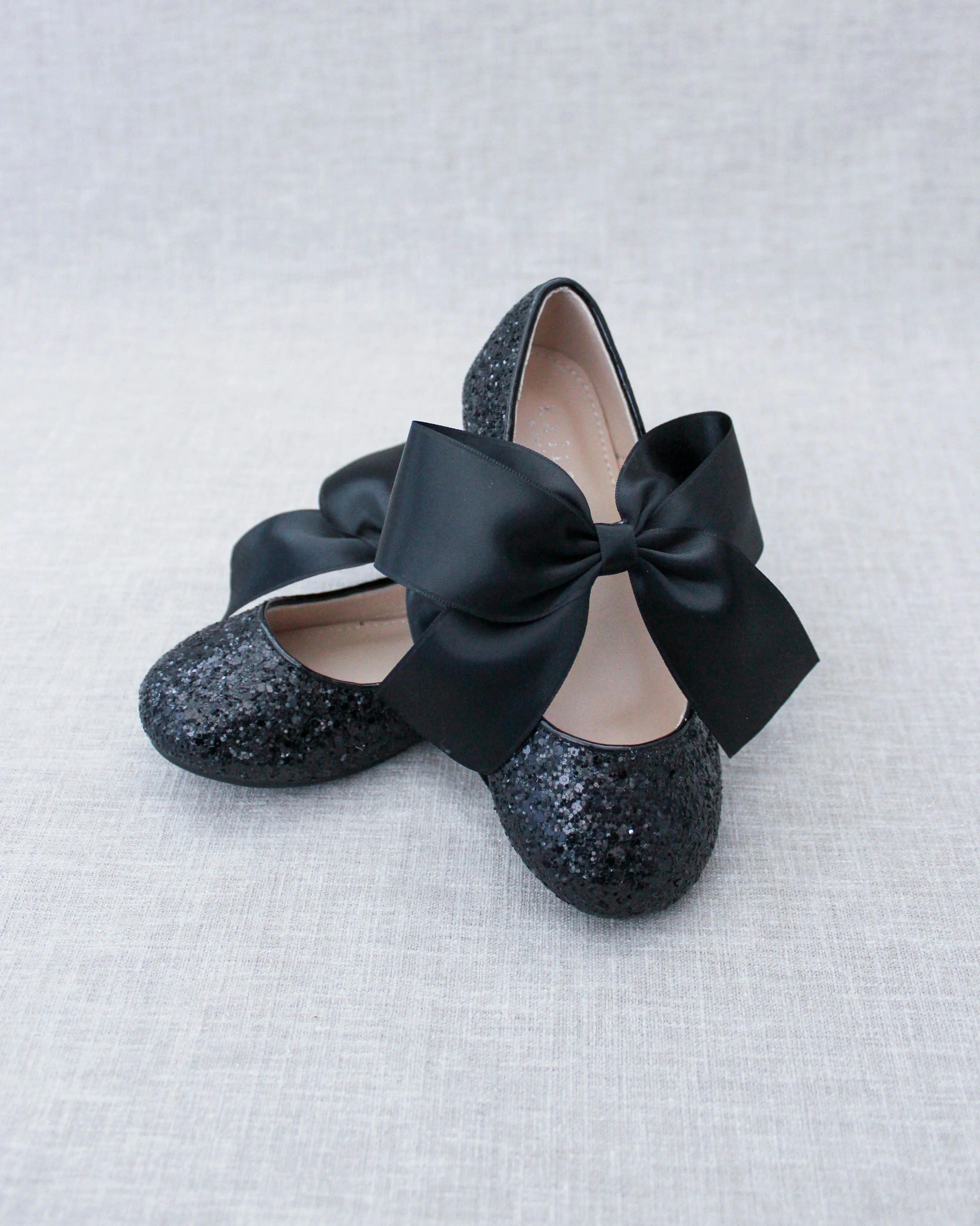 Black Rock Glitter Mary Jane Ballet Flats with Satin Bow