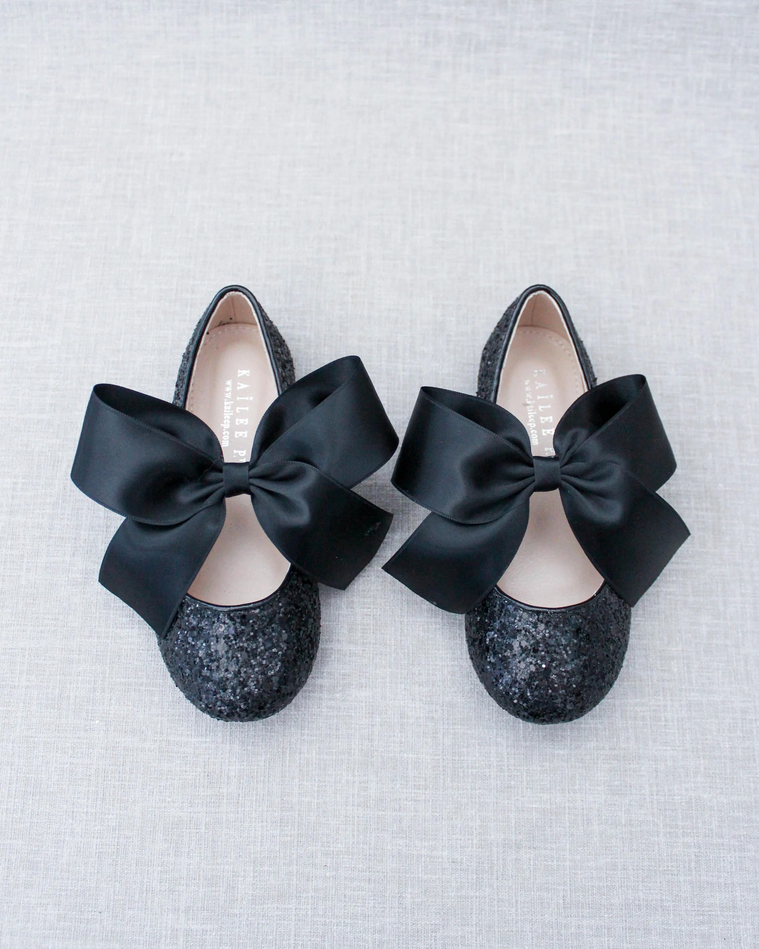 Black Rock Glitter Mary Jane Ballet Flats with Satin Bow