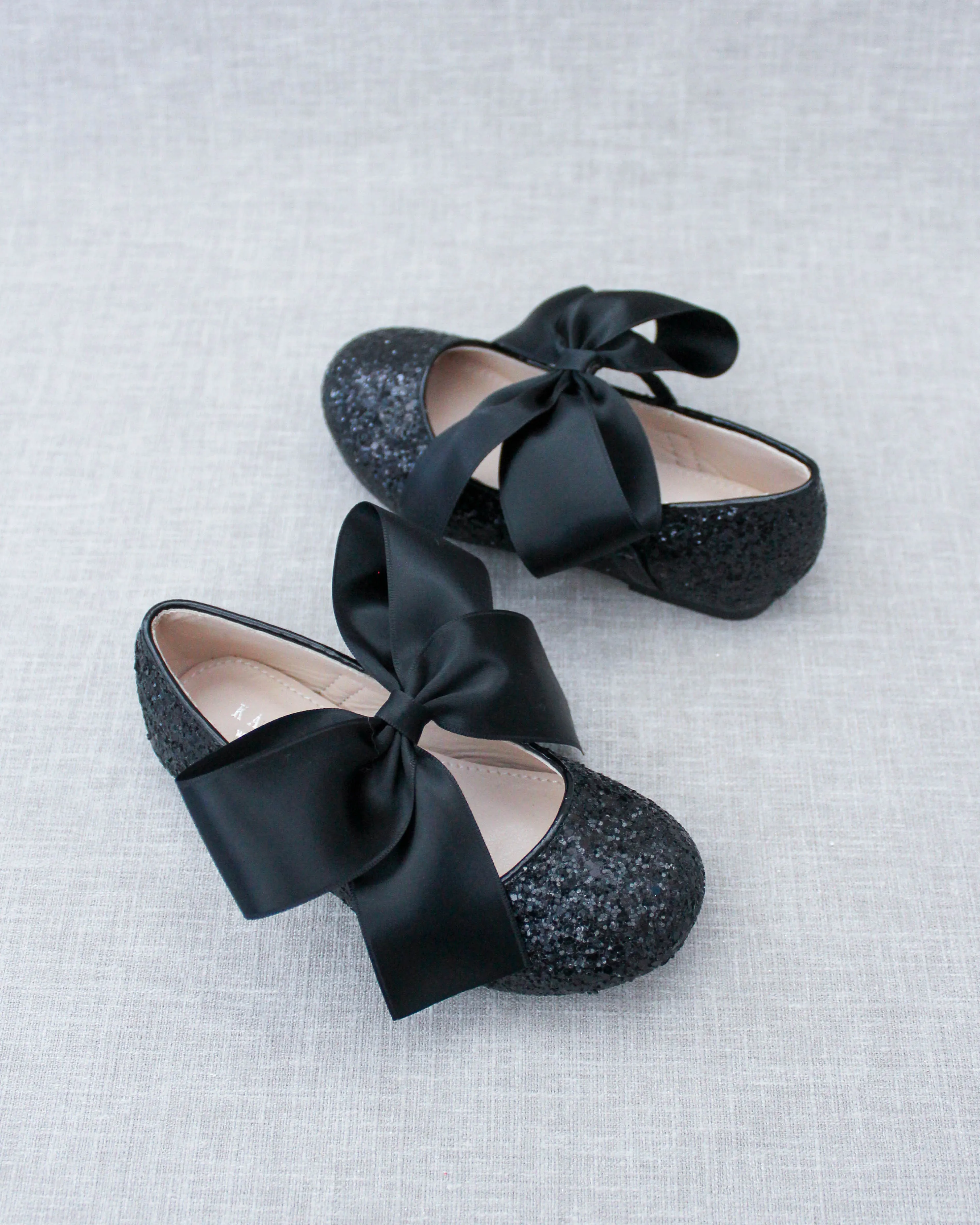 Black Rock Glitter Mary Jane Ballet Flats with Satin Bow