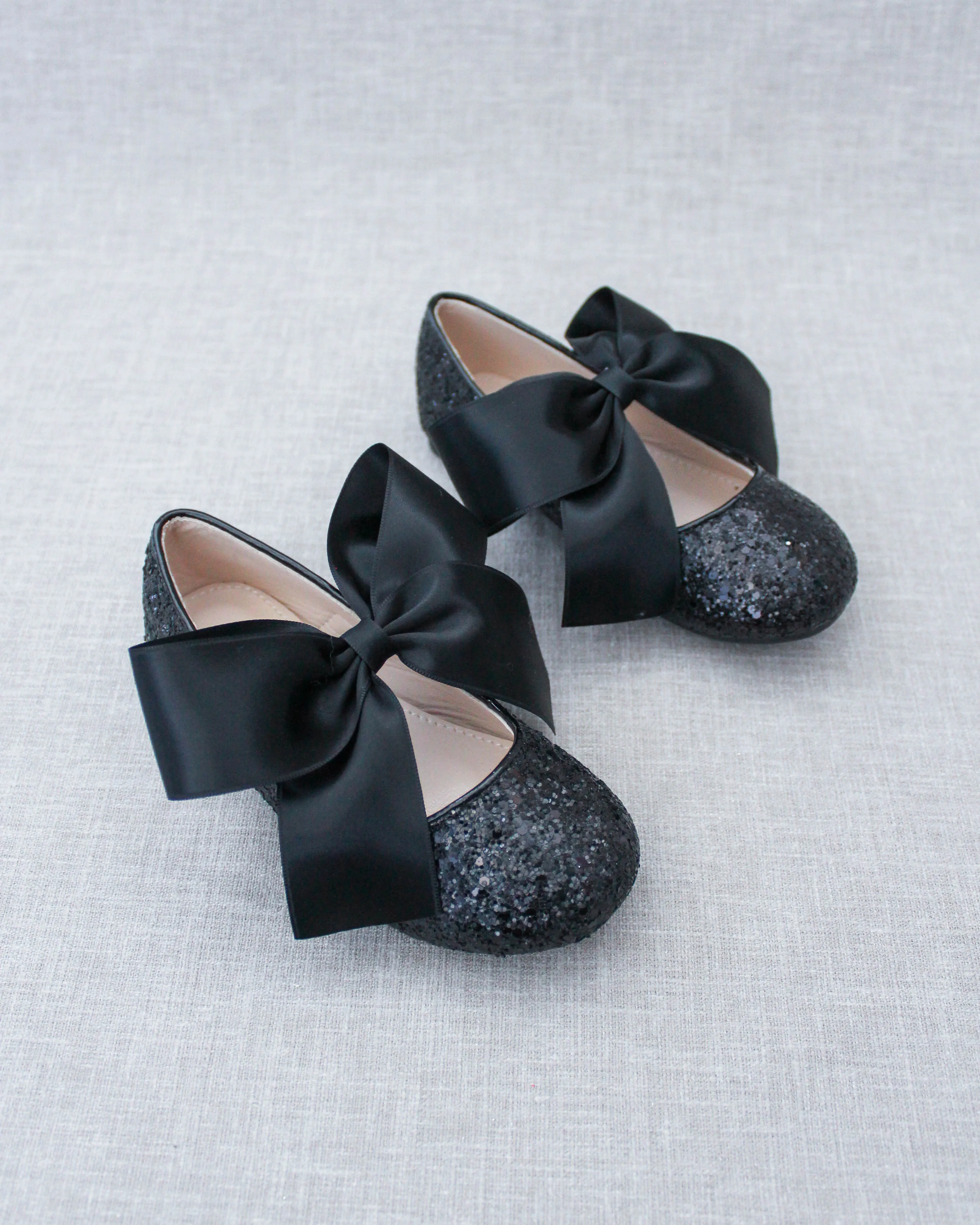 Black Rock Glitter Mary Jane Ballet Flats with Satin Bow