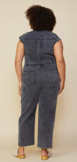 Celia Zip Up Denim Jumpsuit in Black