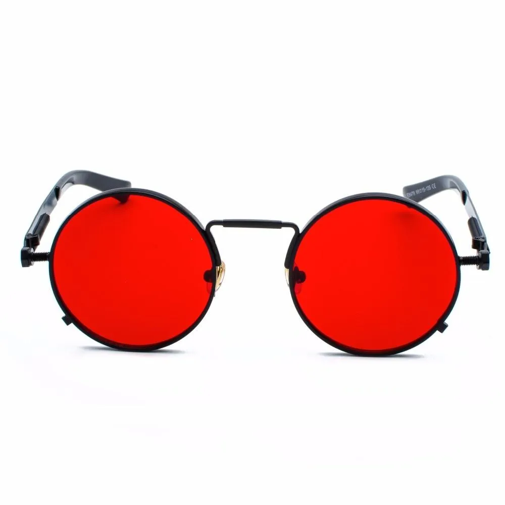 Men's Vintage Retro Designing Steampunk Round Sunglasses Fashion Red UV Ladies Eyewear Goggles