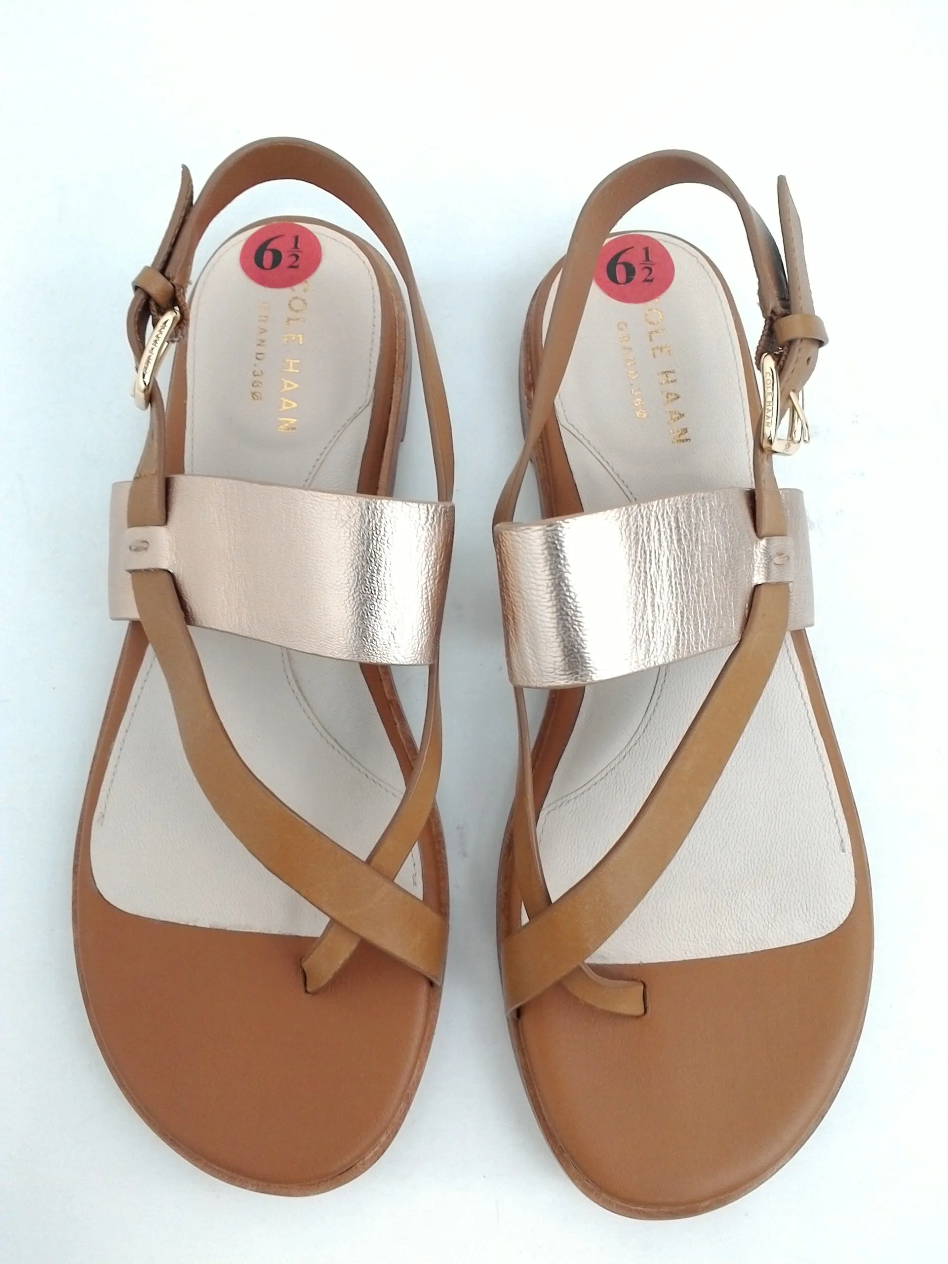 Cole Haan Women's Flat Sandal Brown/Rose Gold Size 6.5 M