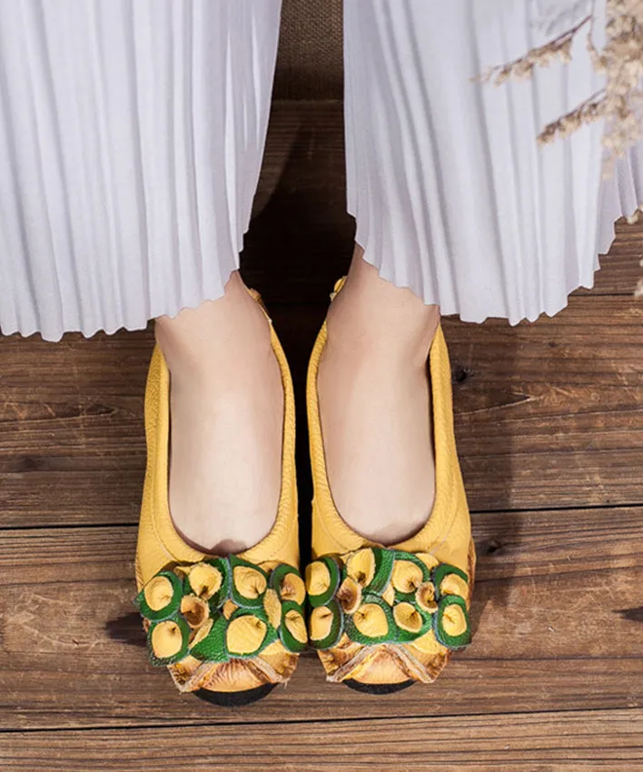 Comfortable Yellow Platform Cowhide Leather Splicing Flat Shoes SL1018