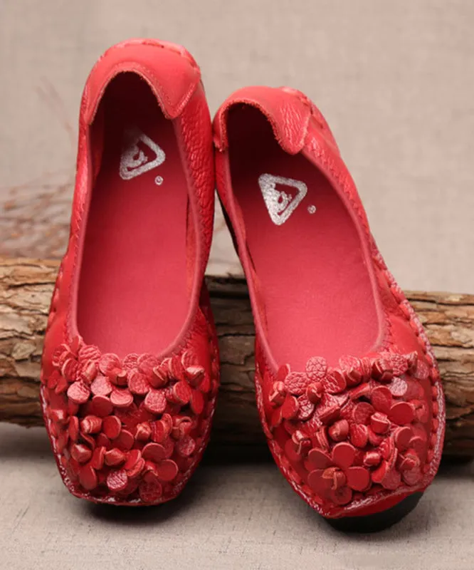 Comfy Mulberry Cowhide Leather Flower Splicing Flat Shoes SL1025