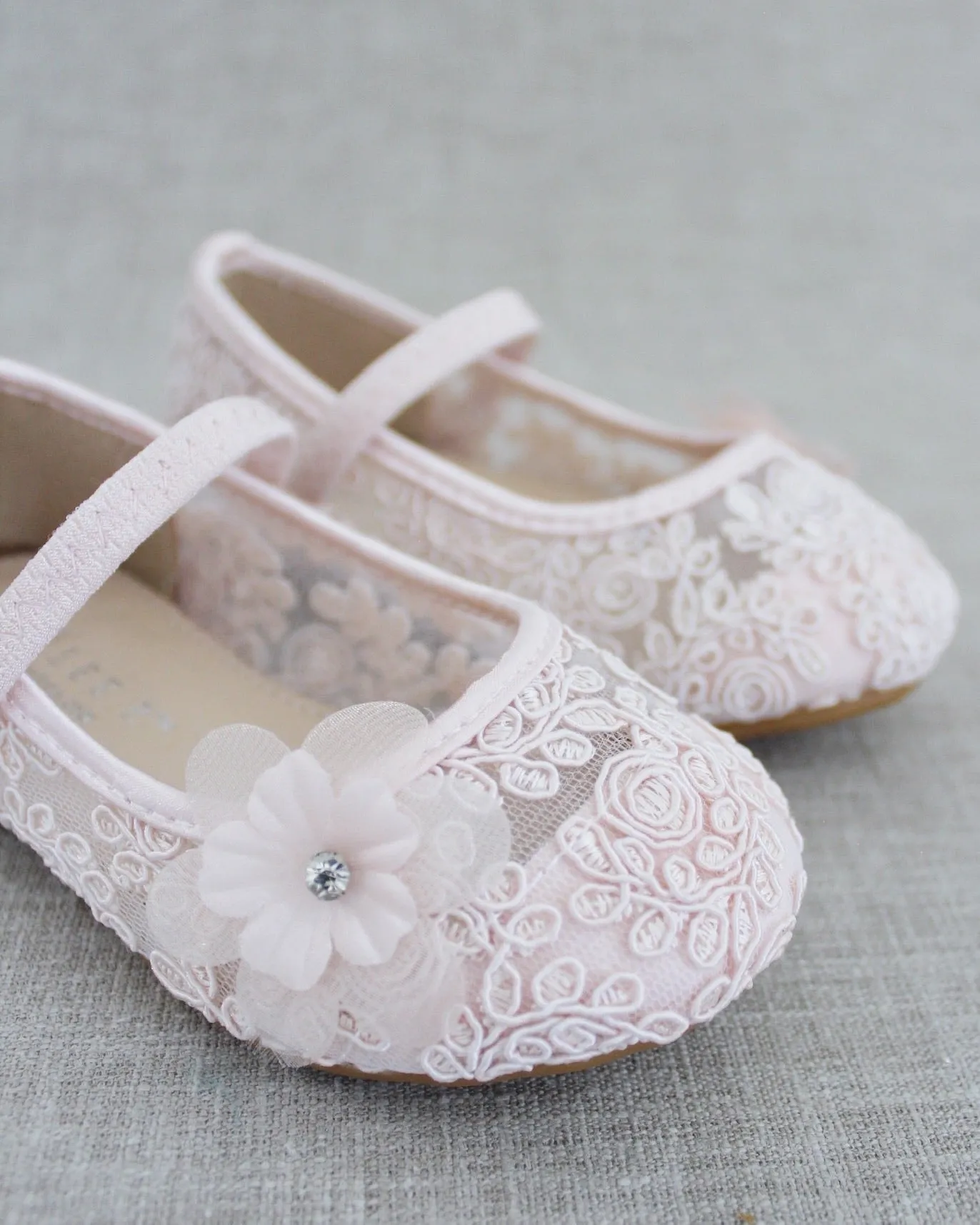 Crochet Lace Mary Jane Flats with Flower Applique