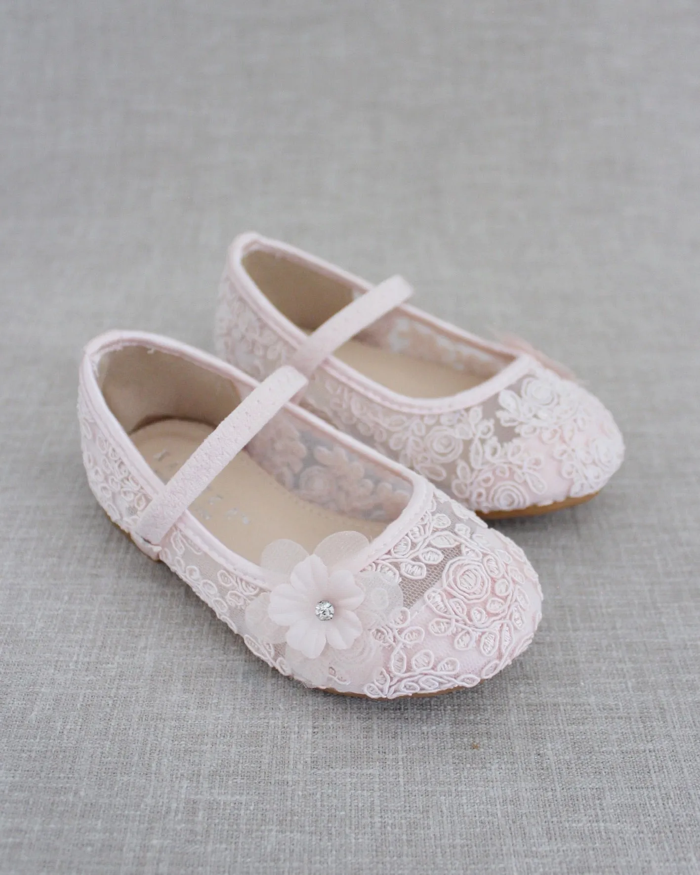 Crochet Lace Mary Jane Flats with Flower Applique