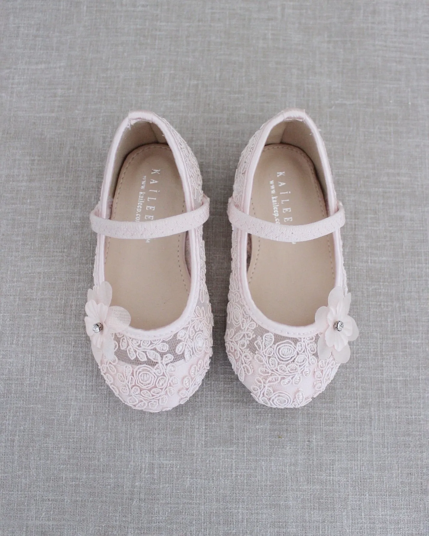 Crochet Lace Mary Jane Flats with Flower Applique