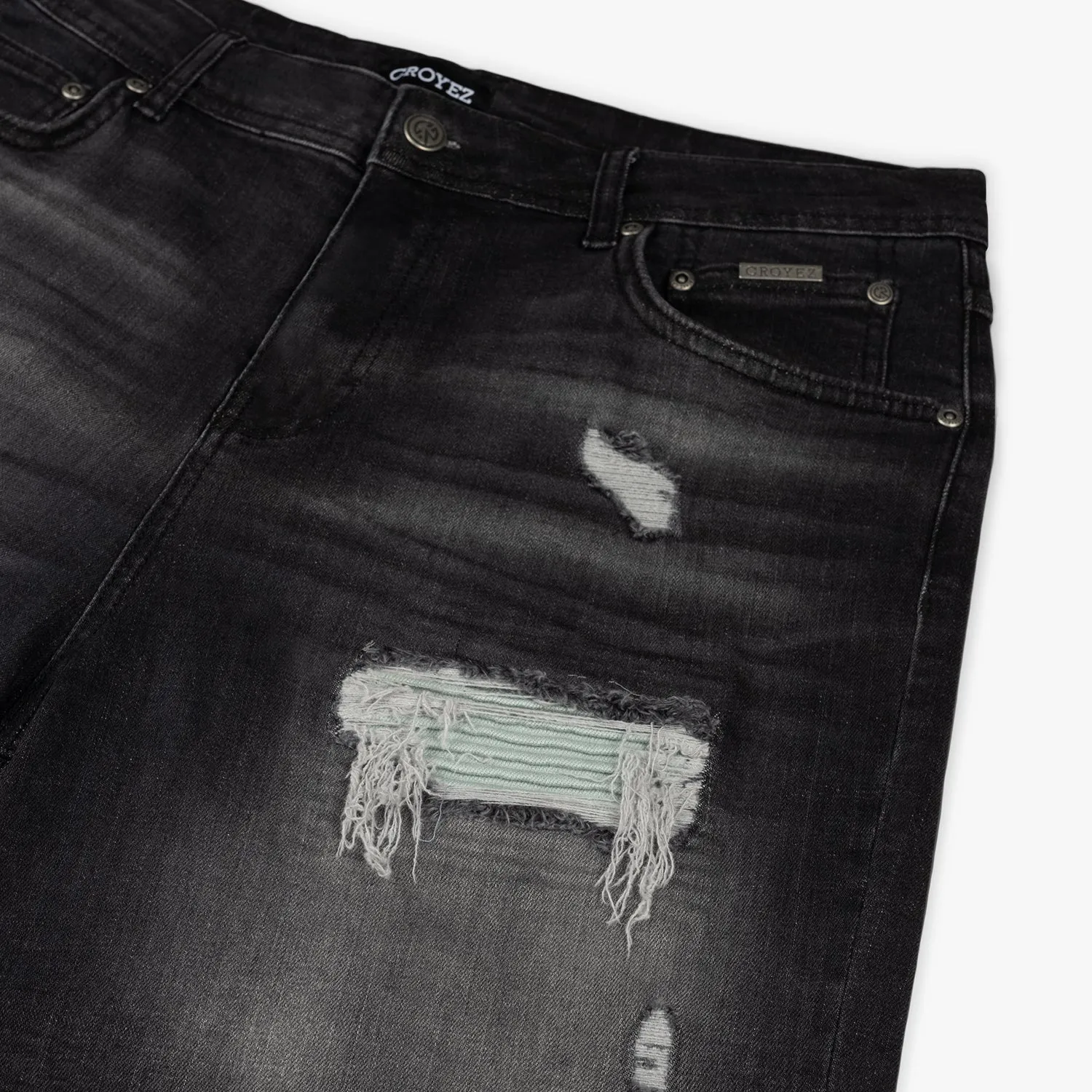 CROYEZ CH1 DISTRESSED DENIM SHORT - BLACK/BLUE SURF