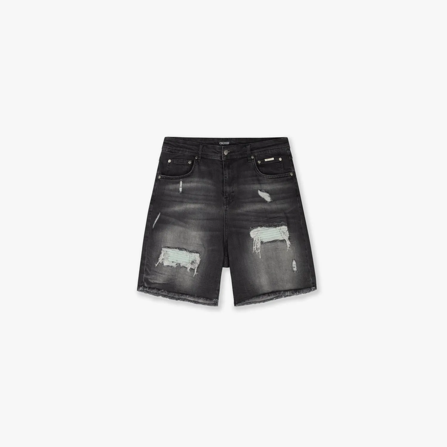 CROYEZ CH1 DISTRESSED DENIM SHORT - BLACK/BLUE SURF