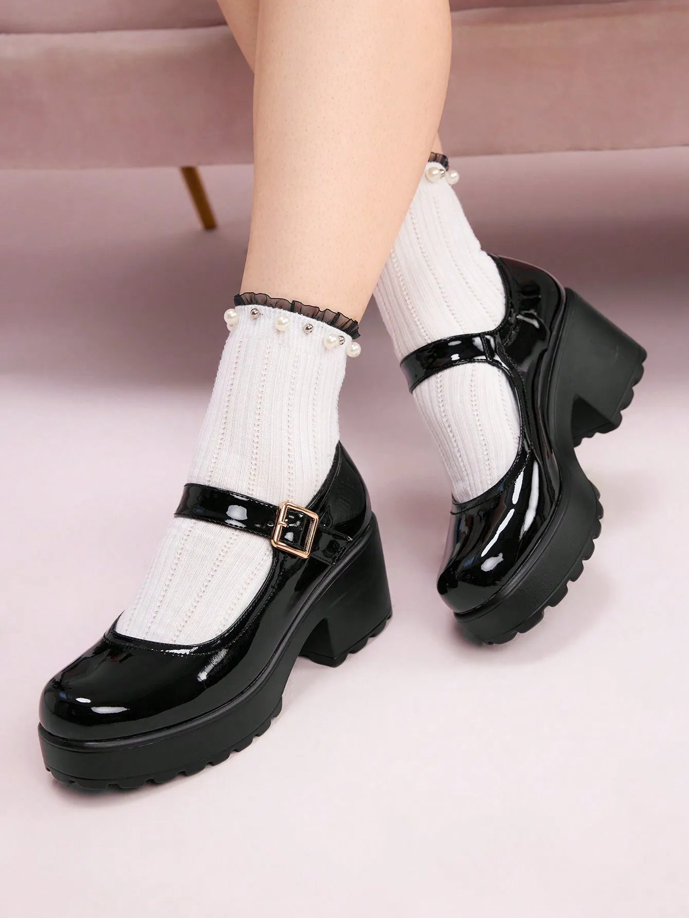 CUCCOO DOLLMOD Stitch Detail Platform Mary Jane Shoes For Summer Vacation Shoes Summer Sale Back To School Shoes College Student Shoes