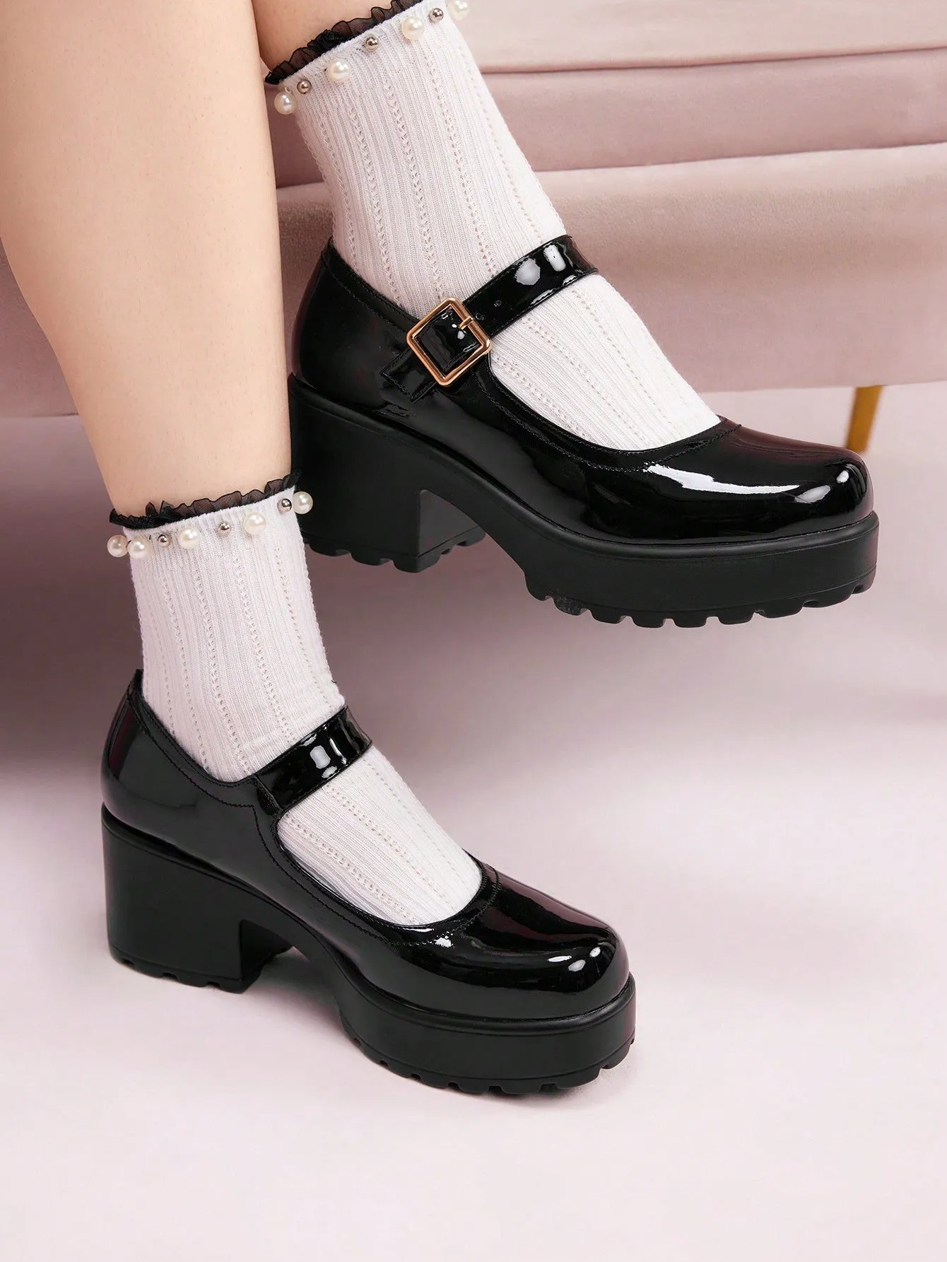 CUCCOO DOLLMOD Stitch Detail Platform Mary Jane Shoes For Summer Vacation Shoes Summer Sale Back To School Shoes College Student Shoes