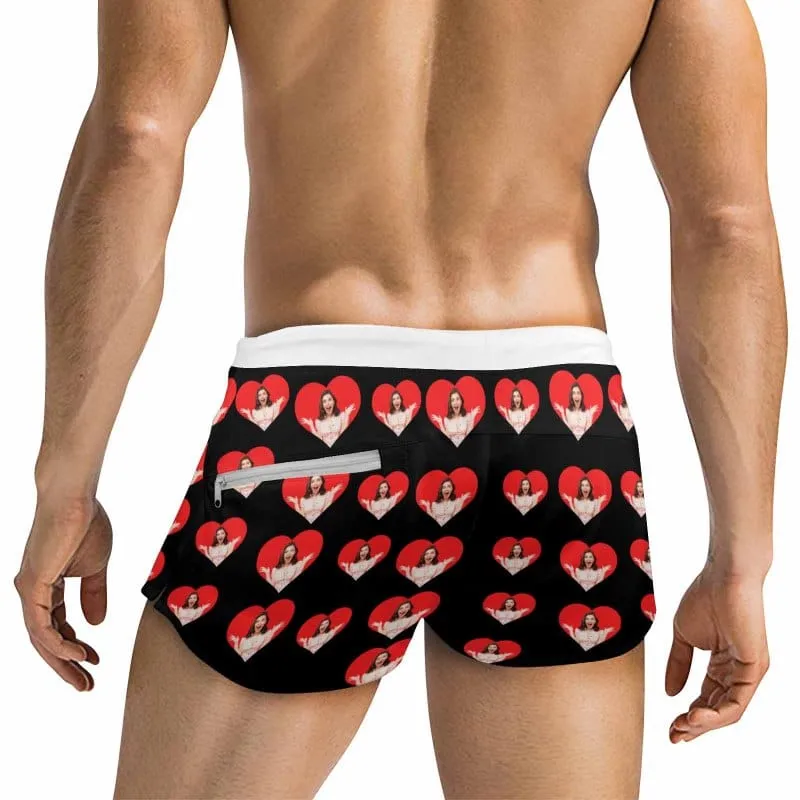 Custom Photo Heart Men's Short-leg Sport Shorts with Zipper Pockets Bodybuilding Short