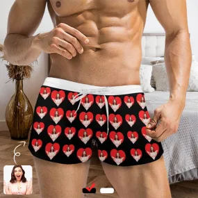 Custom Photo Heart Men's Short-leg Sport Shorts with Zipper Pockets Bodybuilding Short