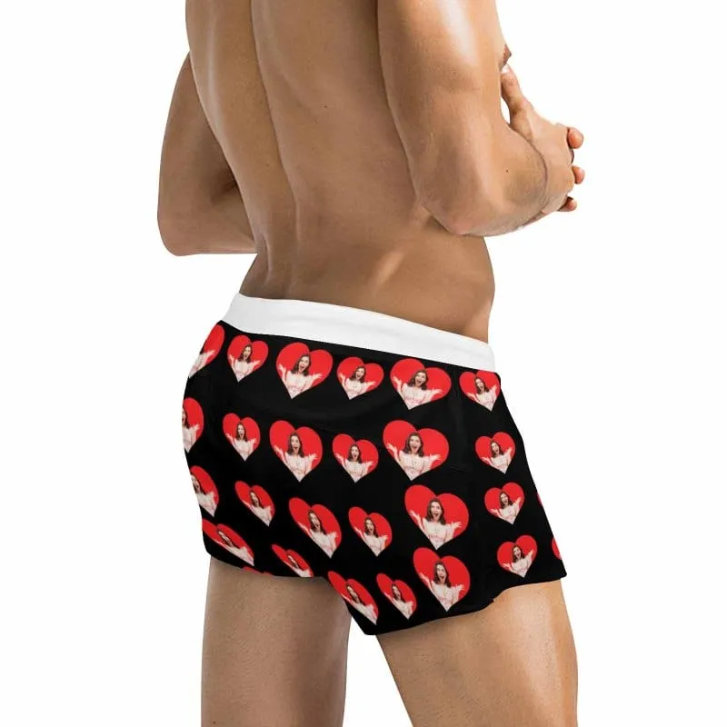 Custom Photo Heart Men's Short-leg Sport Shorts with Zipper Pockets Bodybuilding Short