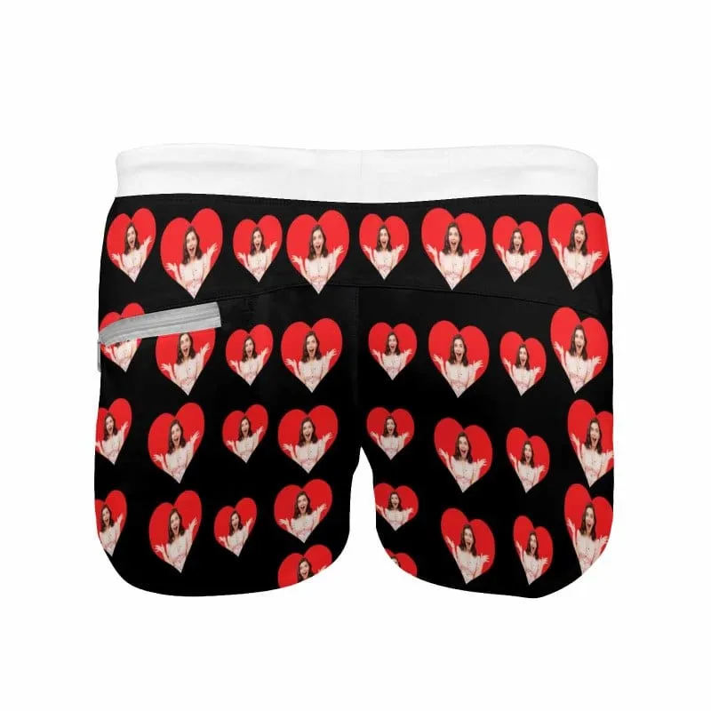 Custom Photo Heart Men's Short-leg Sport Shorts with Zipper Pockets Bodybuilding Short