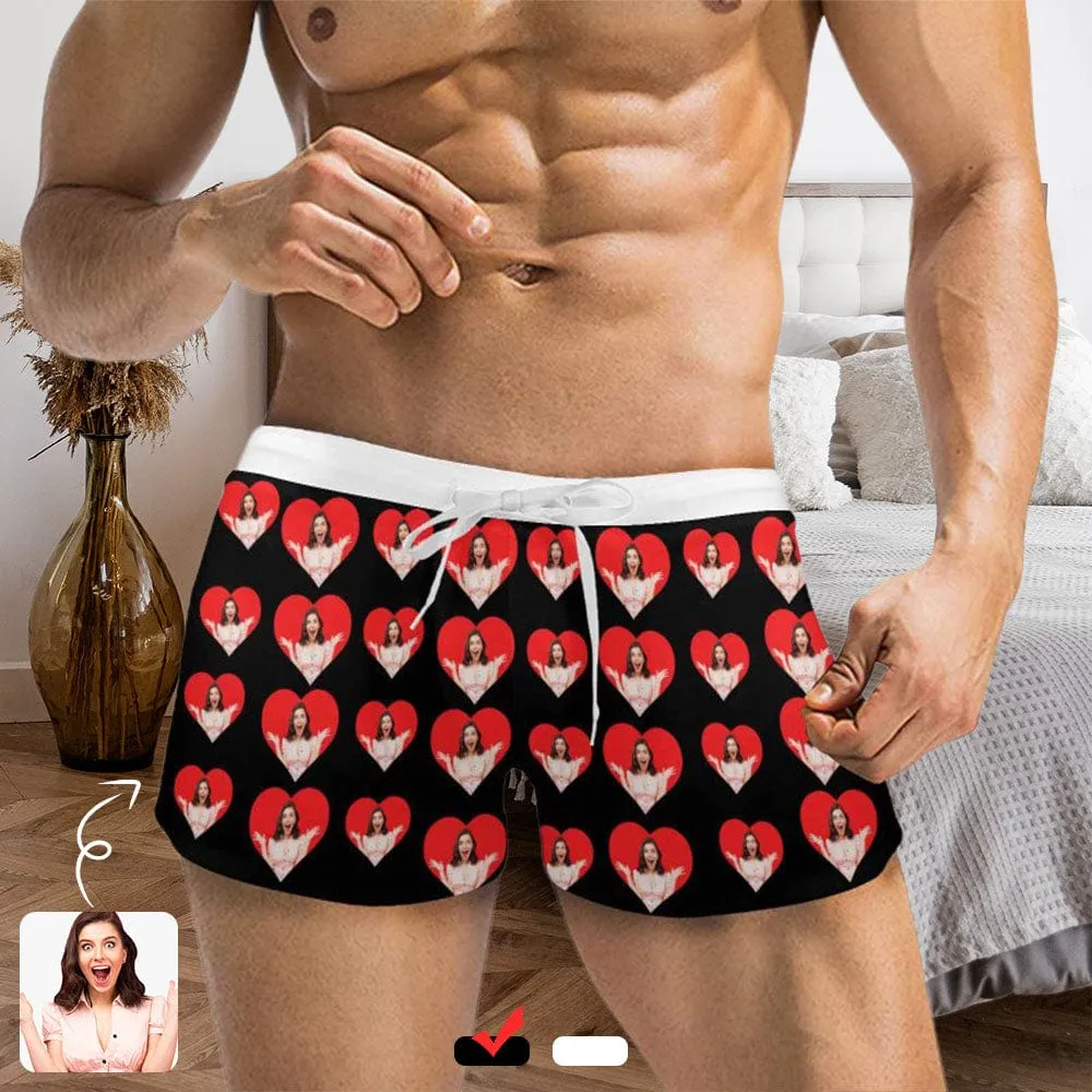 Custom Photo Heart Men's Short-leg Sport Shorts with Zipper Pockets Bodybuilding Short