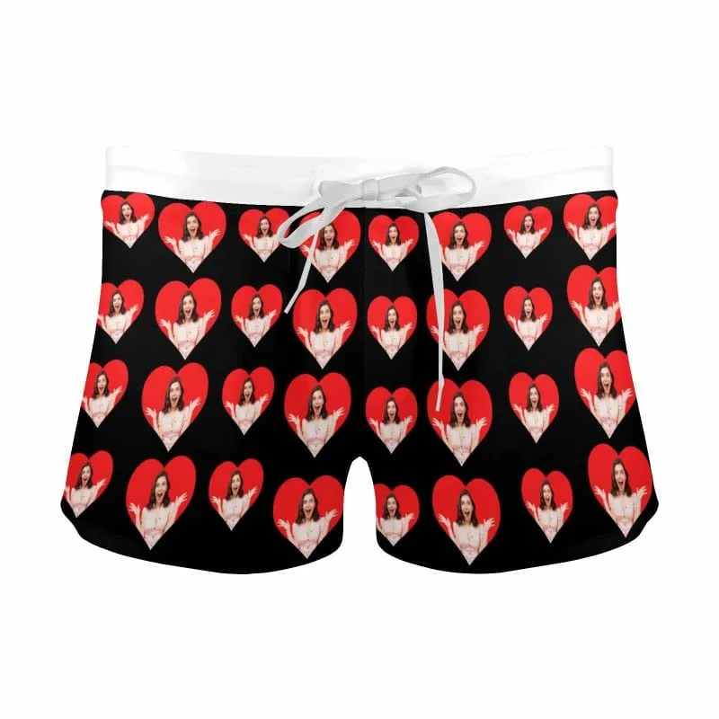 Custom Photo Heart Men's Short-leg Sport Shorts with Zipper Pockets Bodybuilding Short