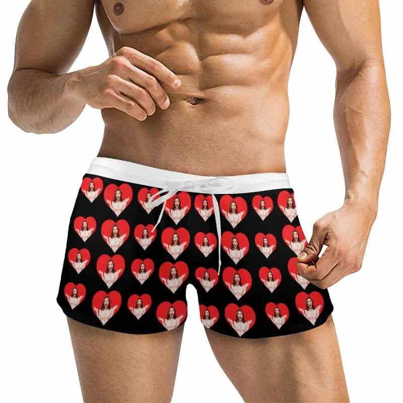 Custom Photo Heart Men's Short-leg Sport Shorts with Zipper Pockets Bodybuilding Short