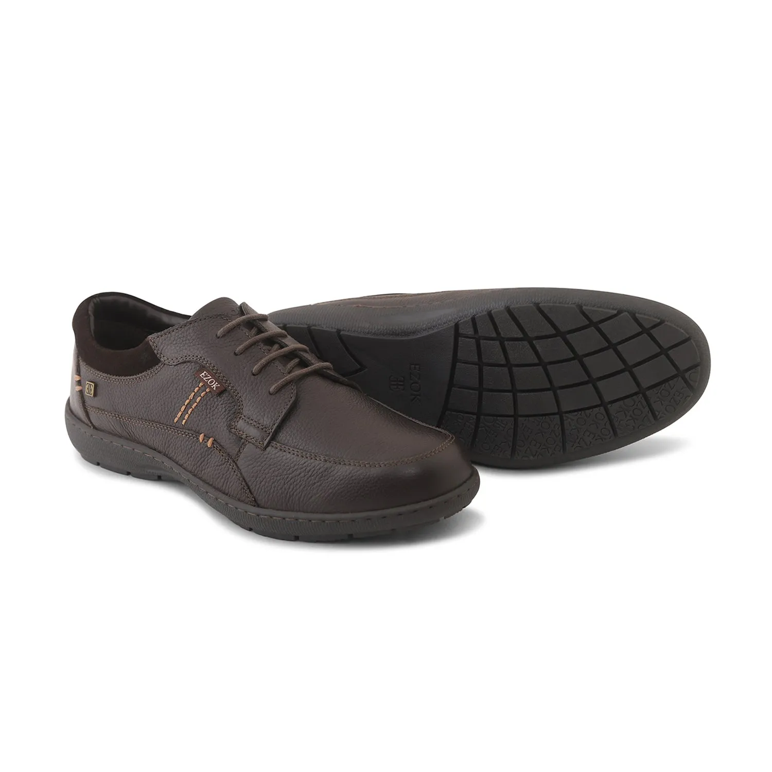 Ezok Men Brown Lace-Up Leather Shoes