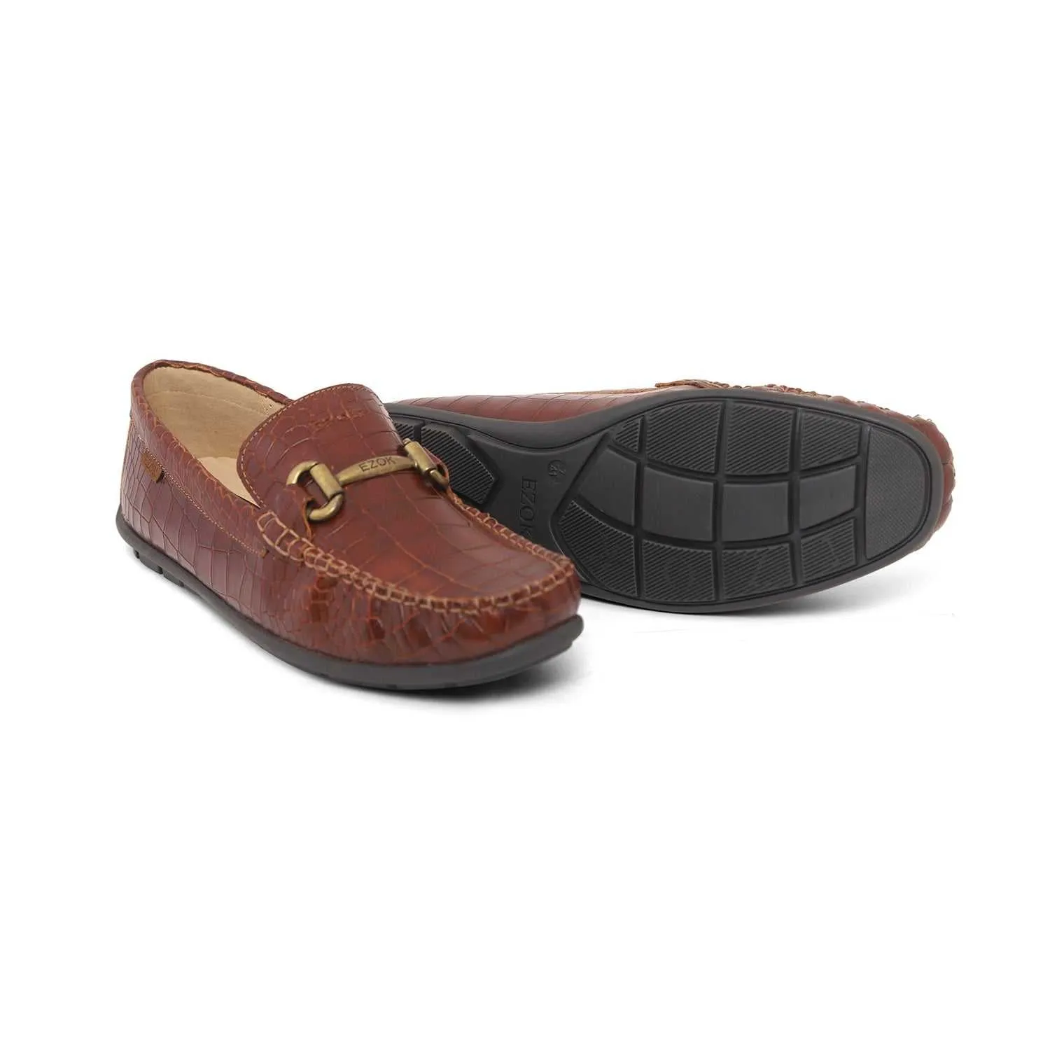 Ezok Men Brown Moccasin Driving Leather Carlo Loafers