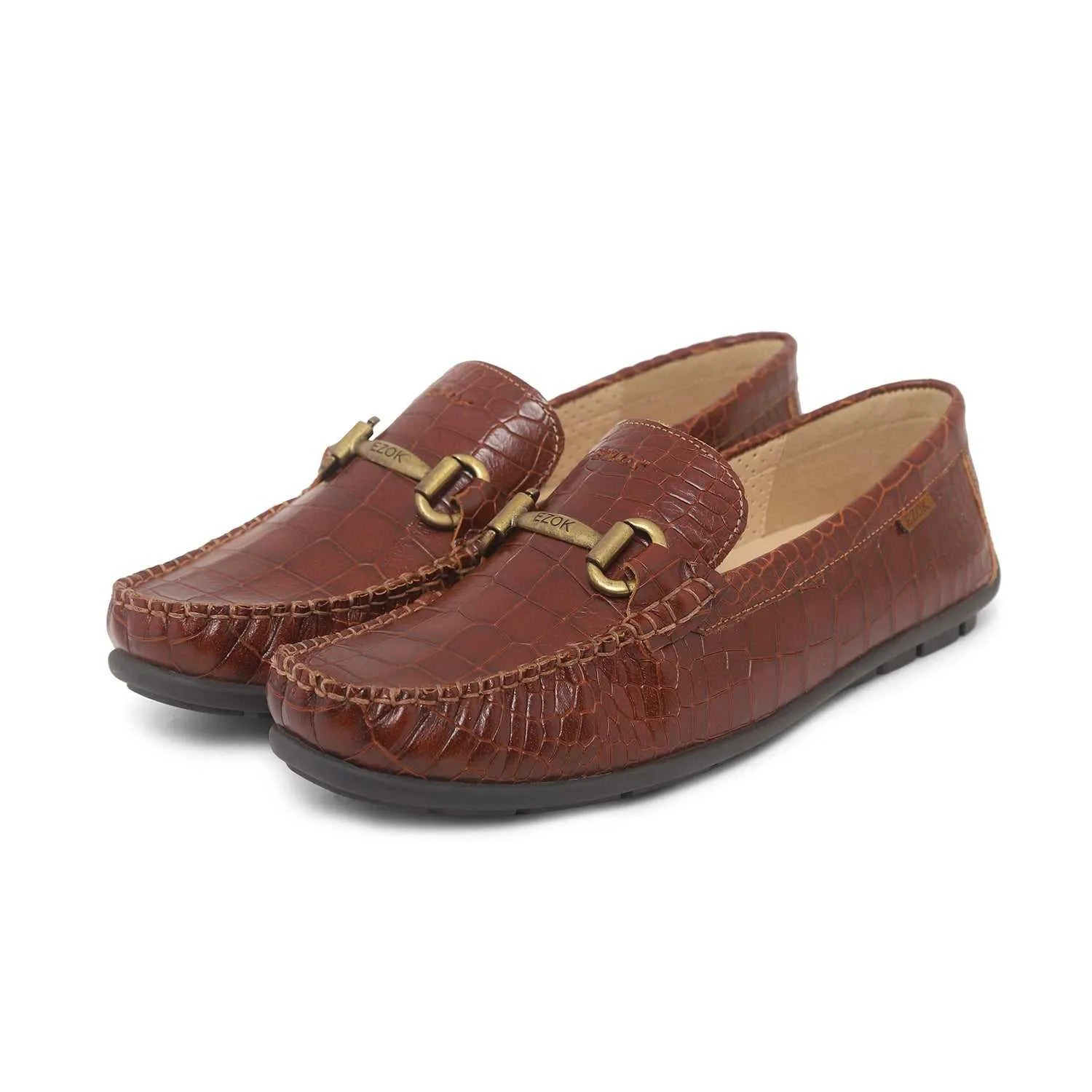 Ezok Men Brown Moccasin Driving Leather Carlo Loafers