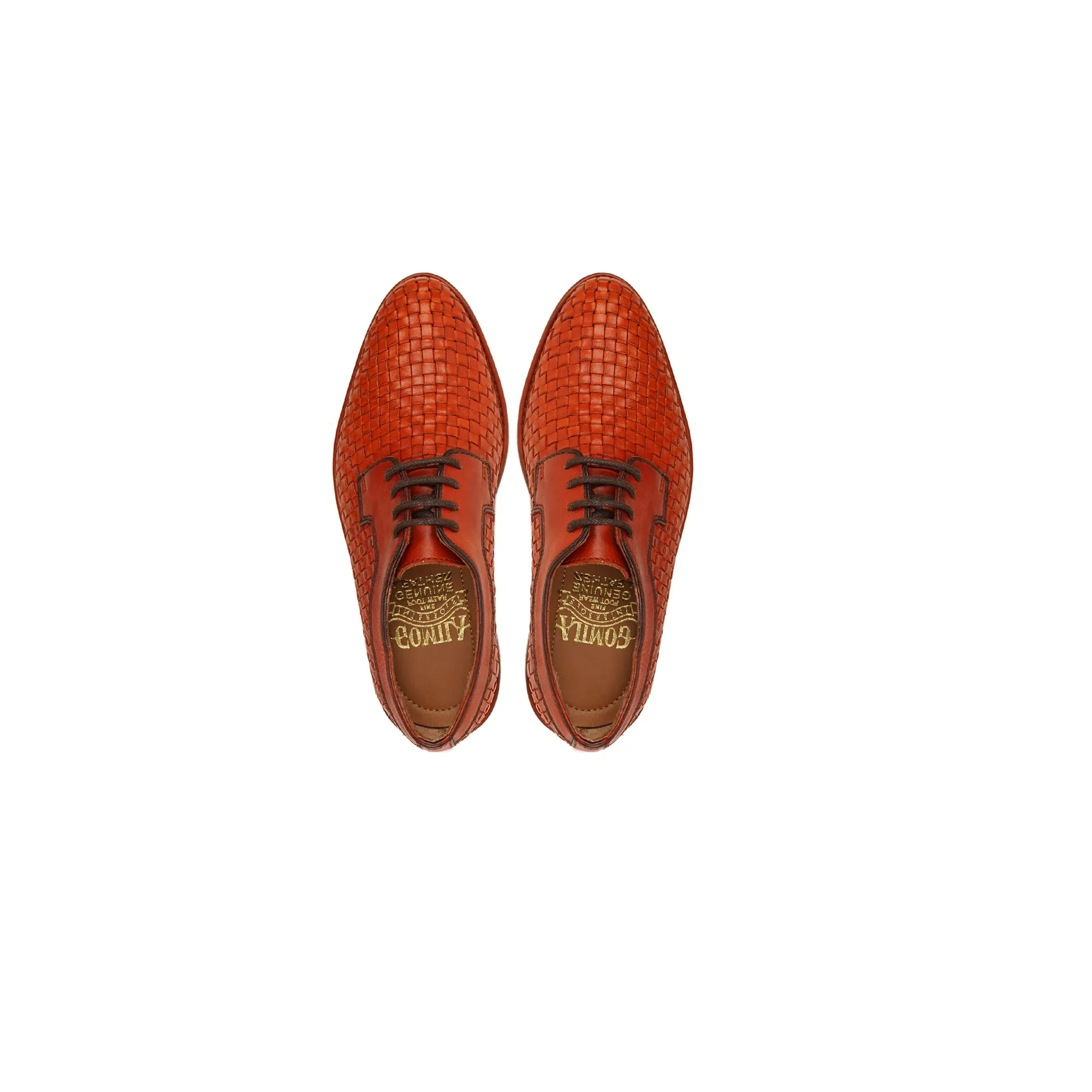 Faras - Kid's Orange Tan Hand Woven Leather Derby Shoe (5-12 Years Old)