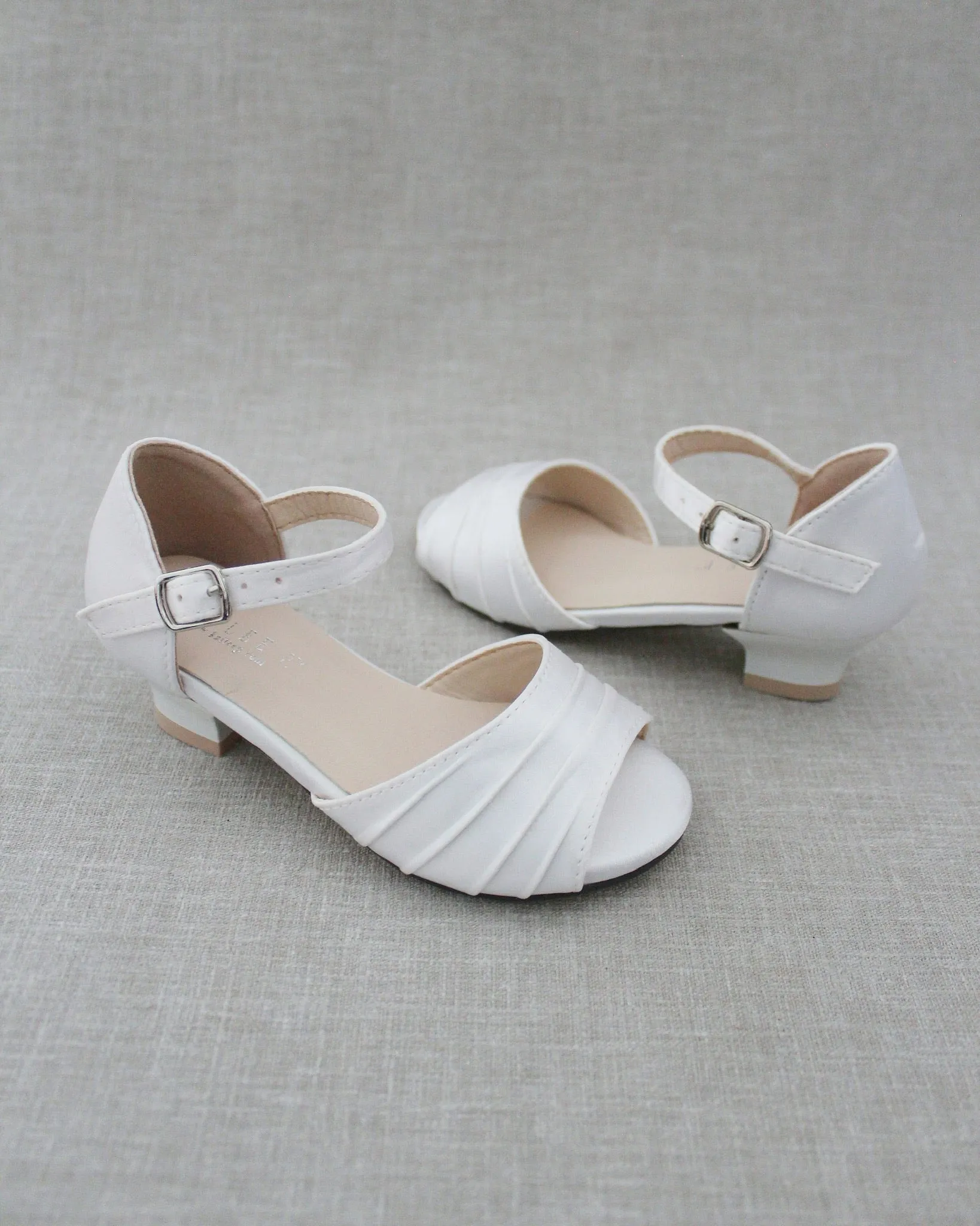 Girls Satin Low Heel Peep Toe Sandals