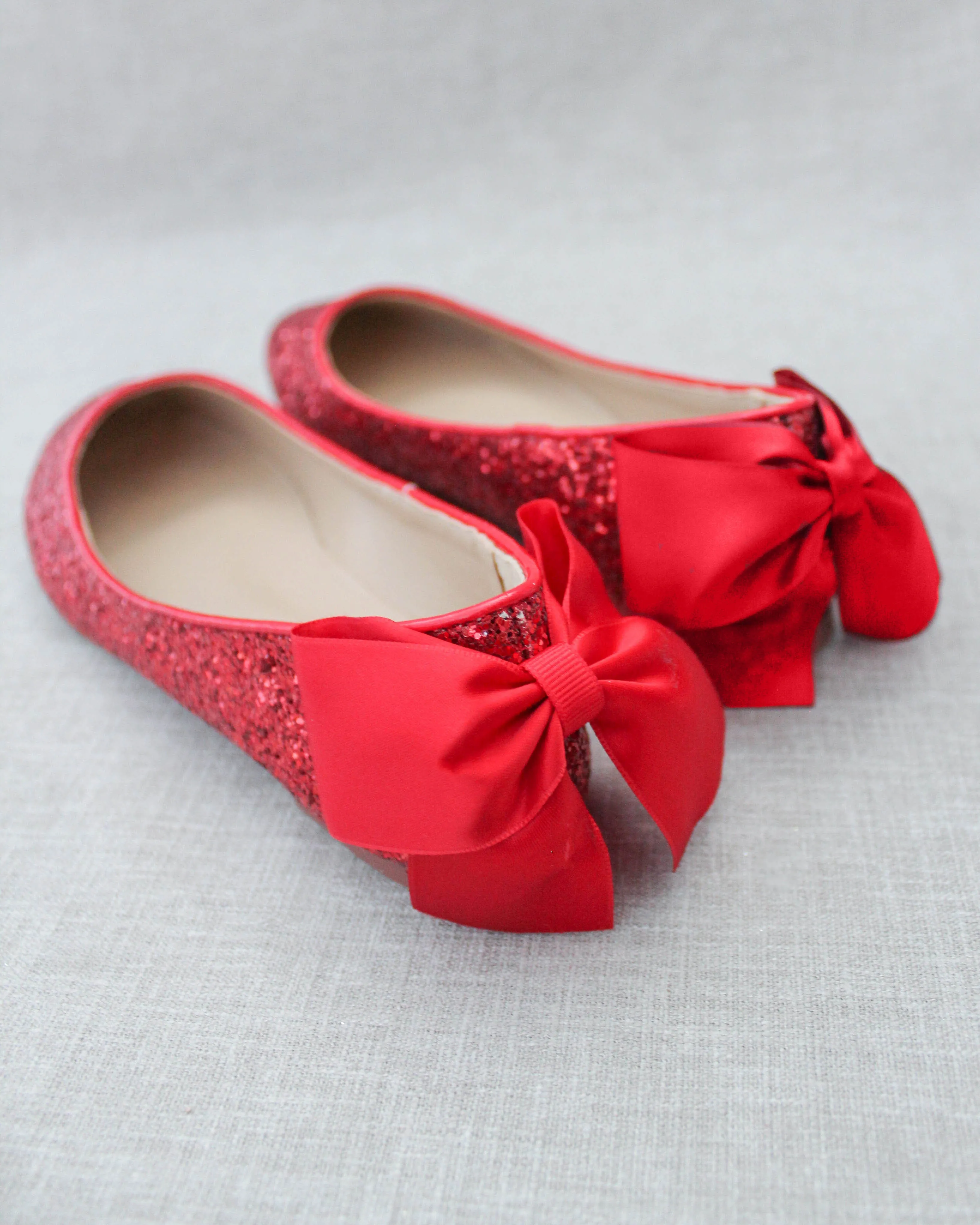 Glitter Round Toe Flats with Bow