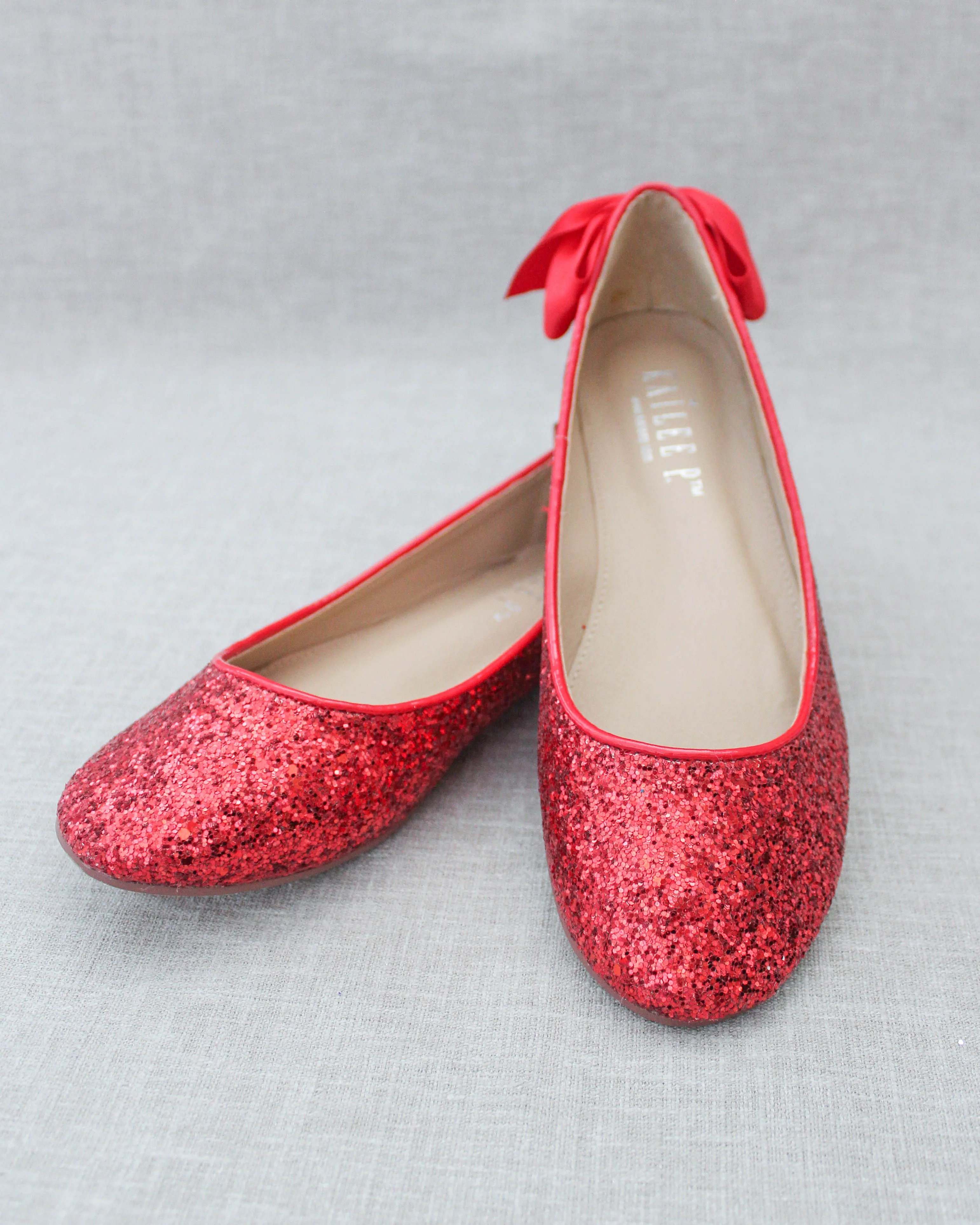 Glitter Round Toe Flats with Bow