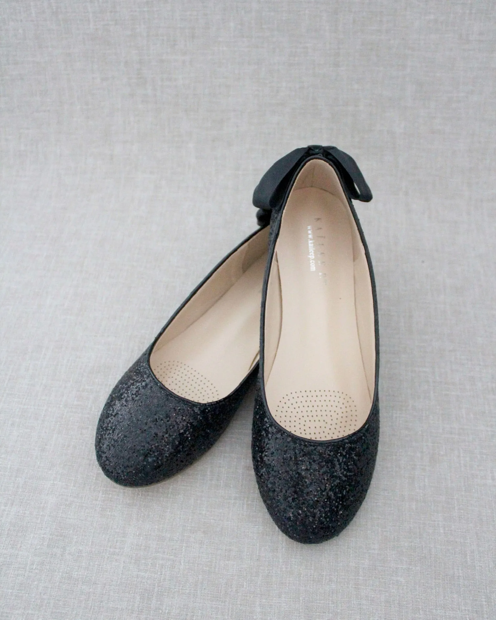 Glitter Round Toe Flats with Bow