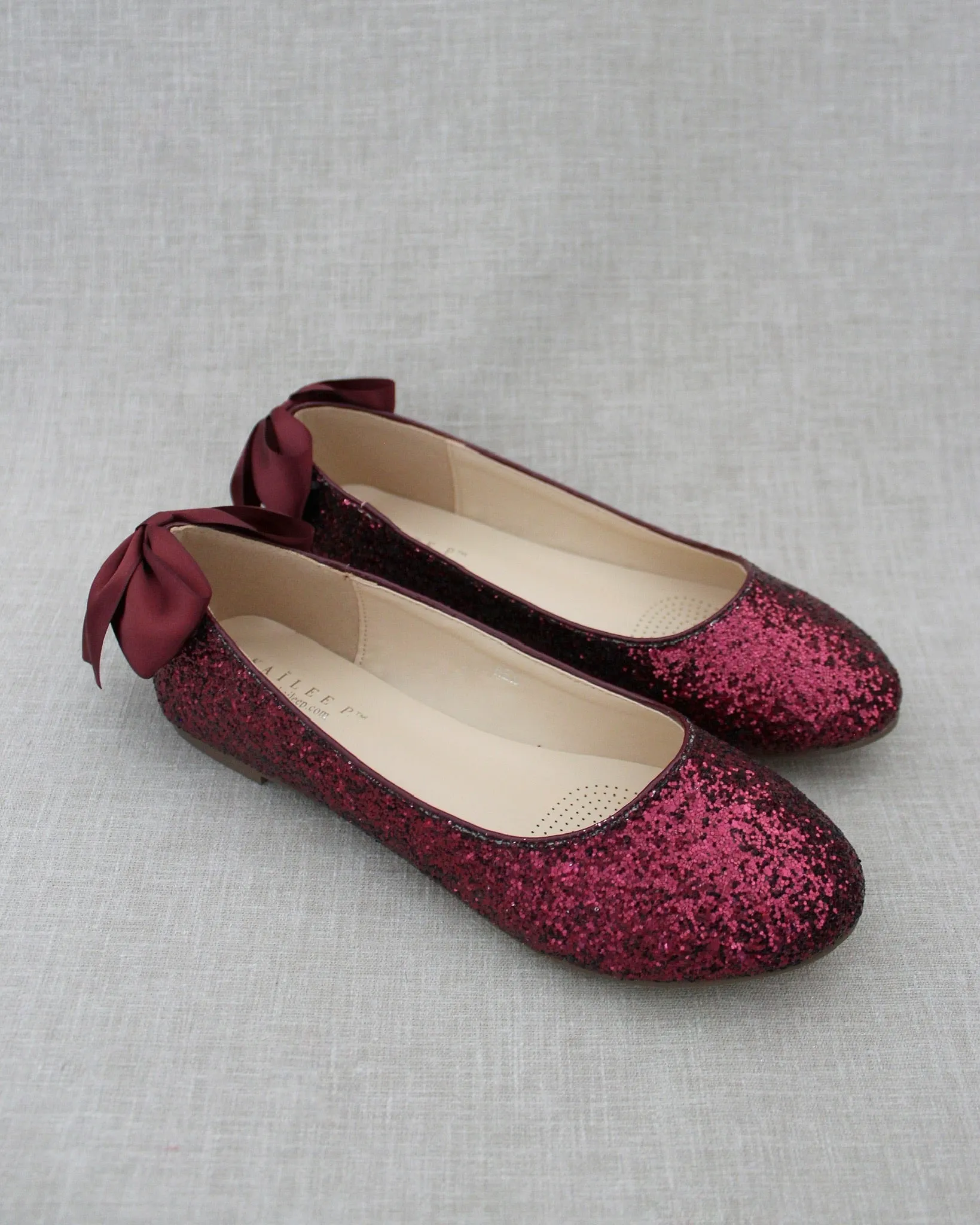 Glitter Round Toe Flats with Bow