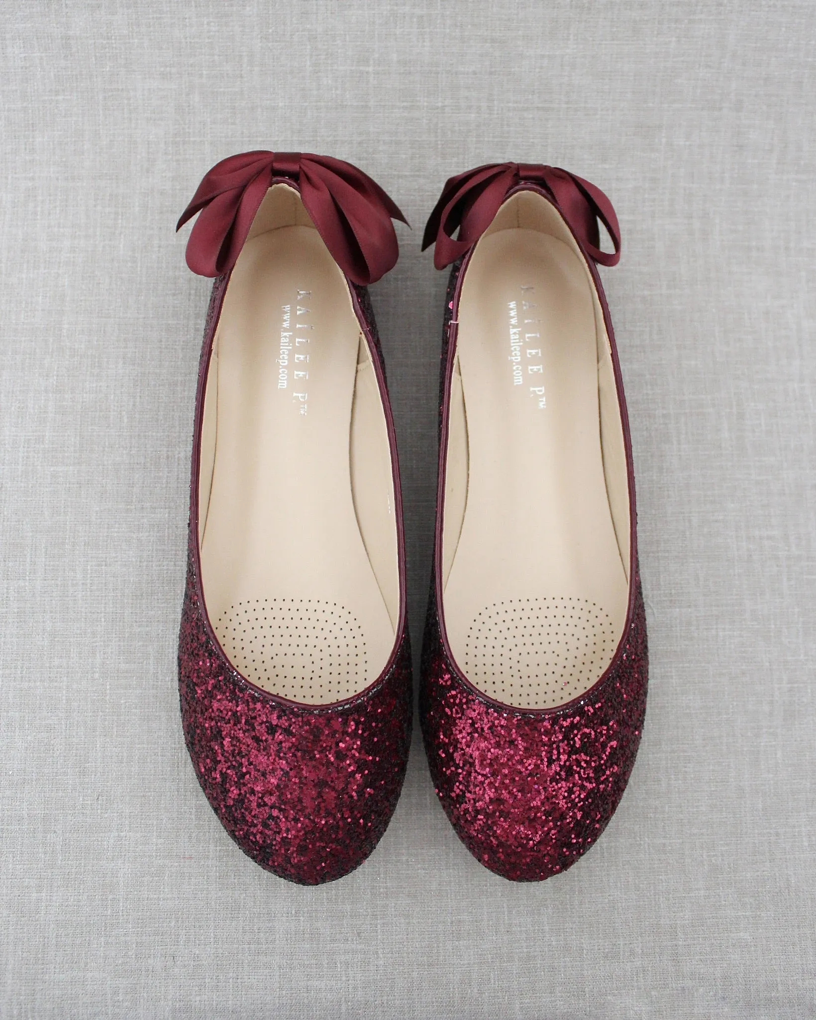 Glitter Round Toe Flats with Bow