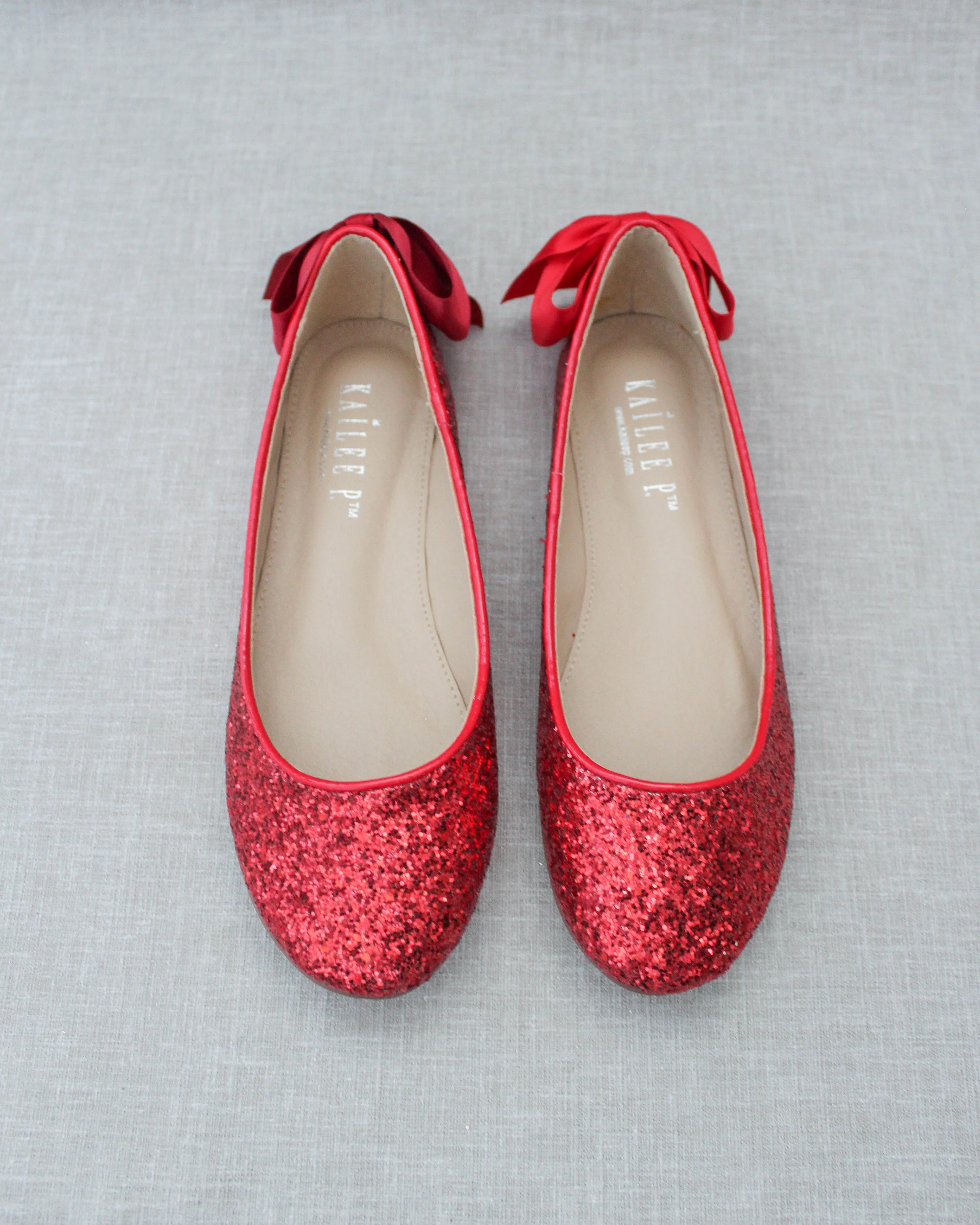 Glitter Round Toe Flats with Bow