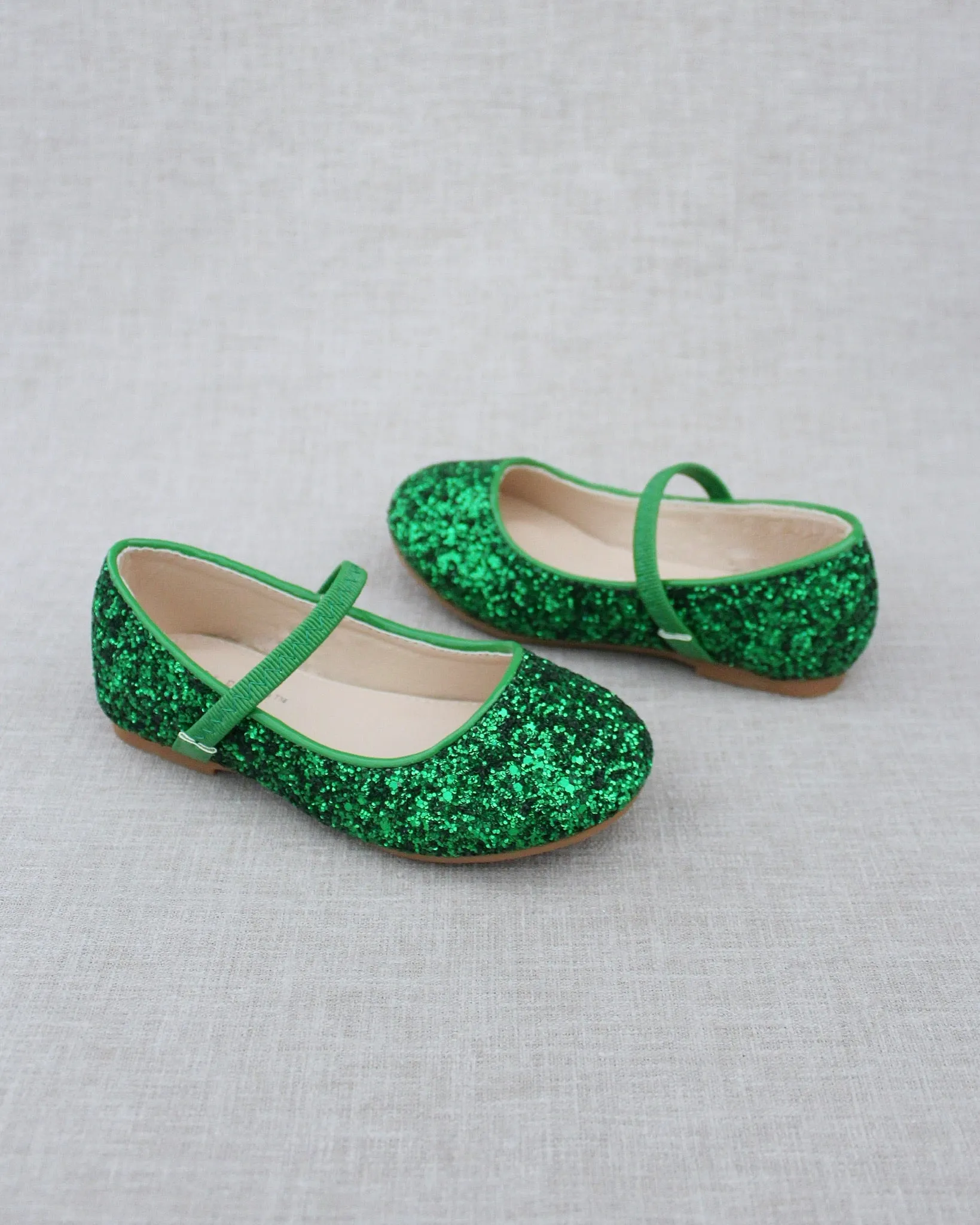 Green Rock Glitter Mary Jane Ballet Flats