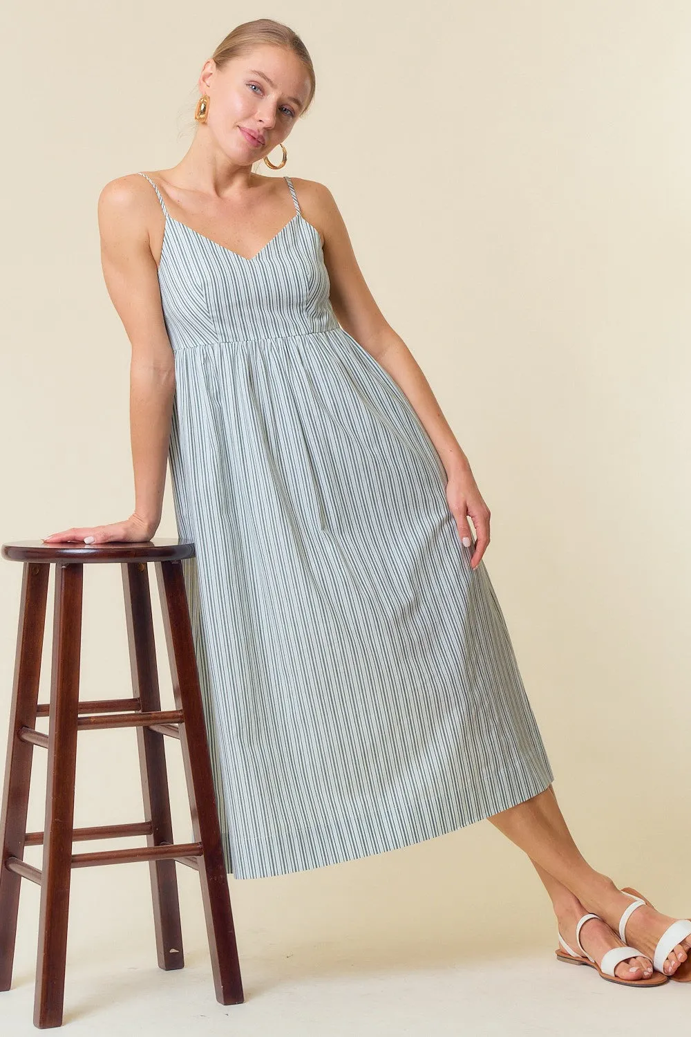 Green Striped Cami Midi Dress