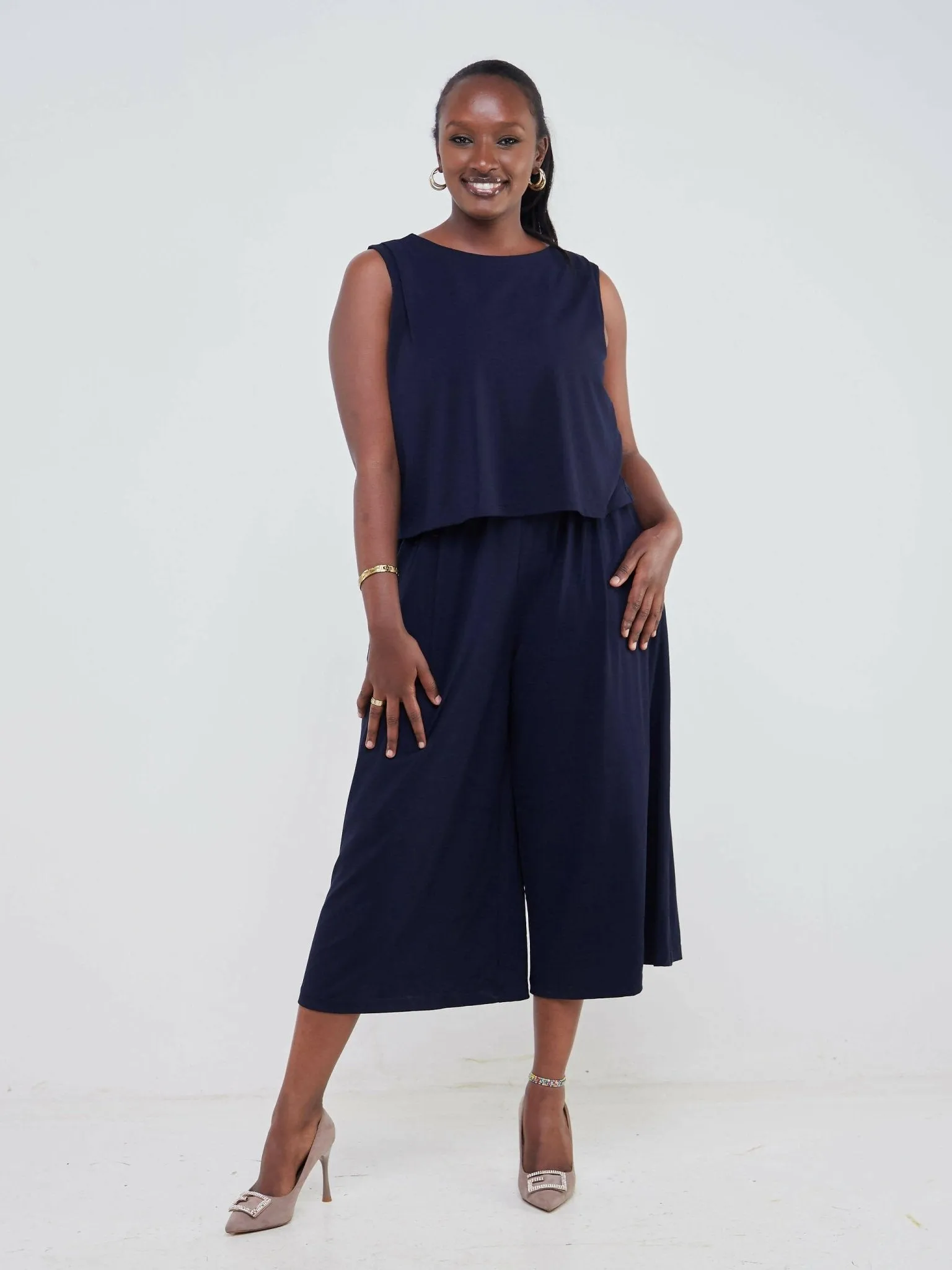 Hessed Sleeveless Jumpsuits - Navy Blue