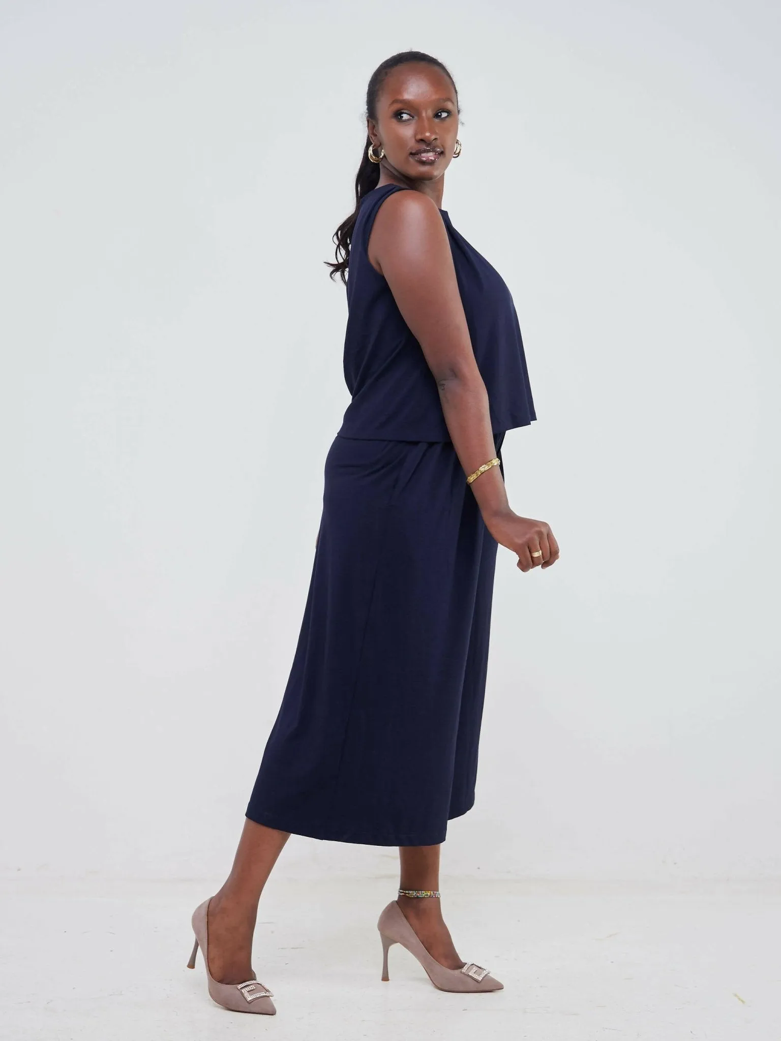 Hessed Sleeveless Jumpsuits - Navy Blue