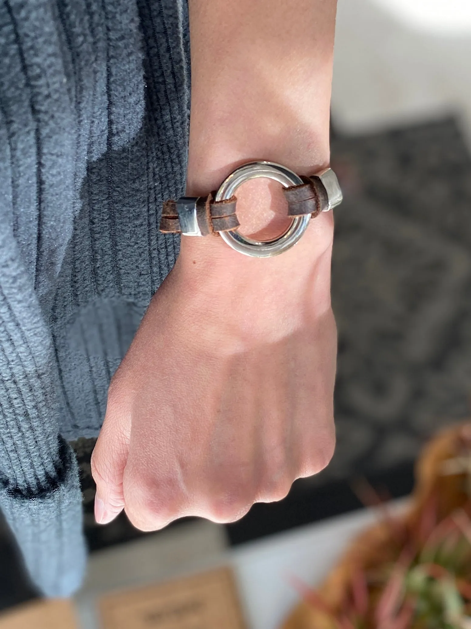 Iris Bracelet: Handmade Genuine Leather Bracelet with Stainless Steel Accents