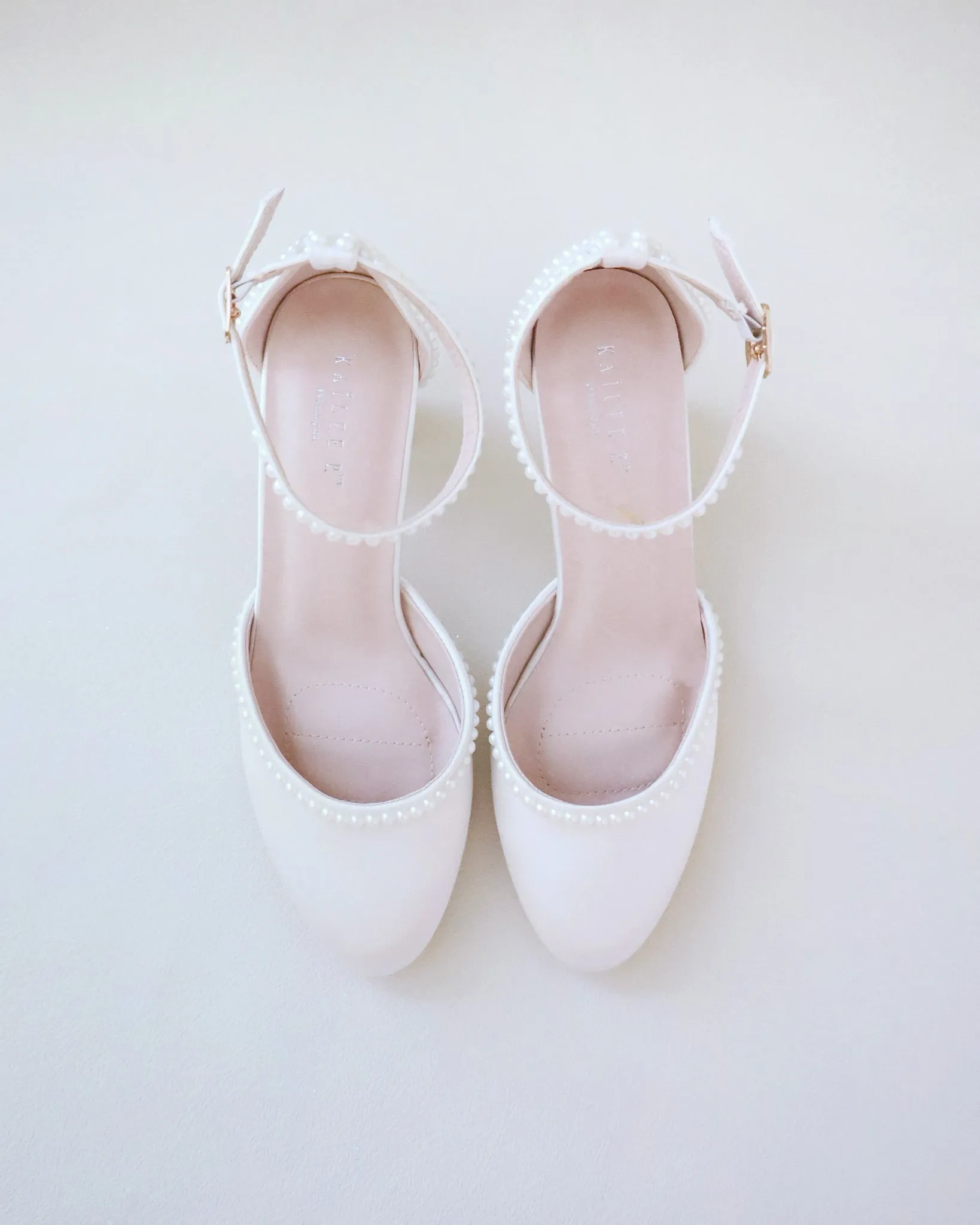 Ivory Satin Block Heel with Mini Pearls