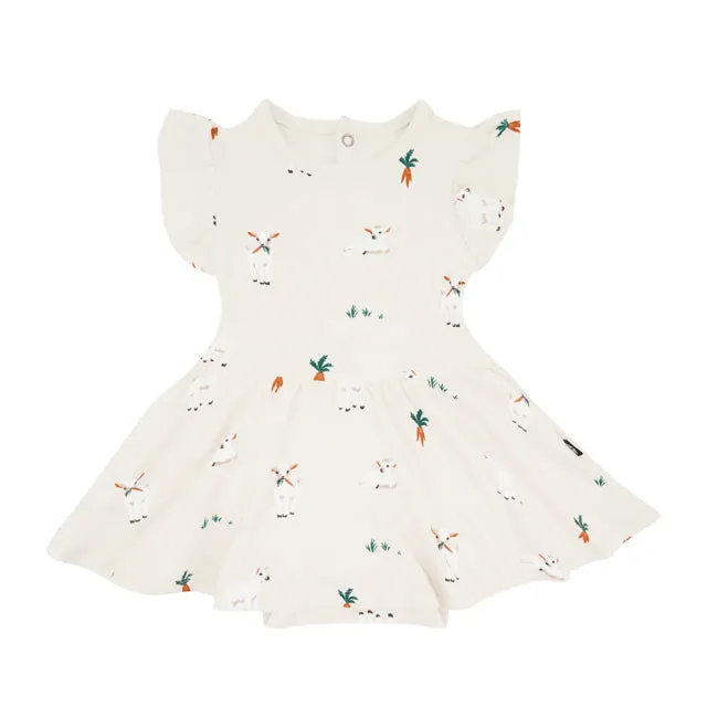 Kyte Baby Printed Twirl Bodysuit Dress in Goat all