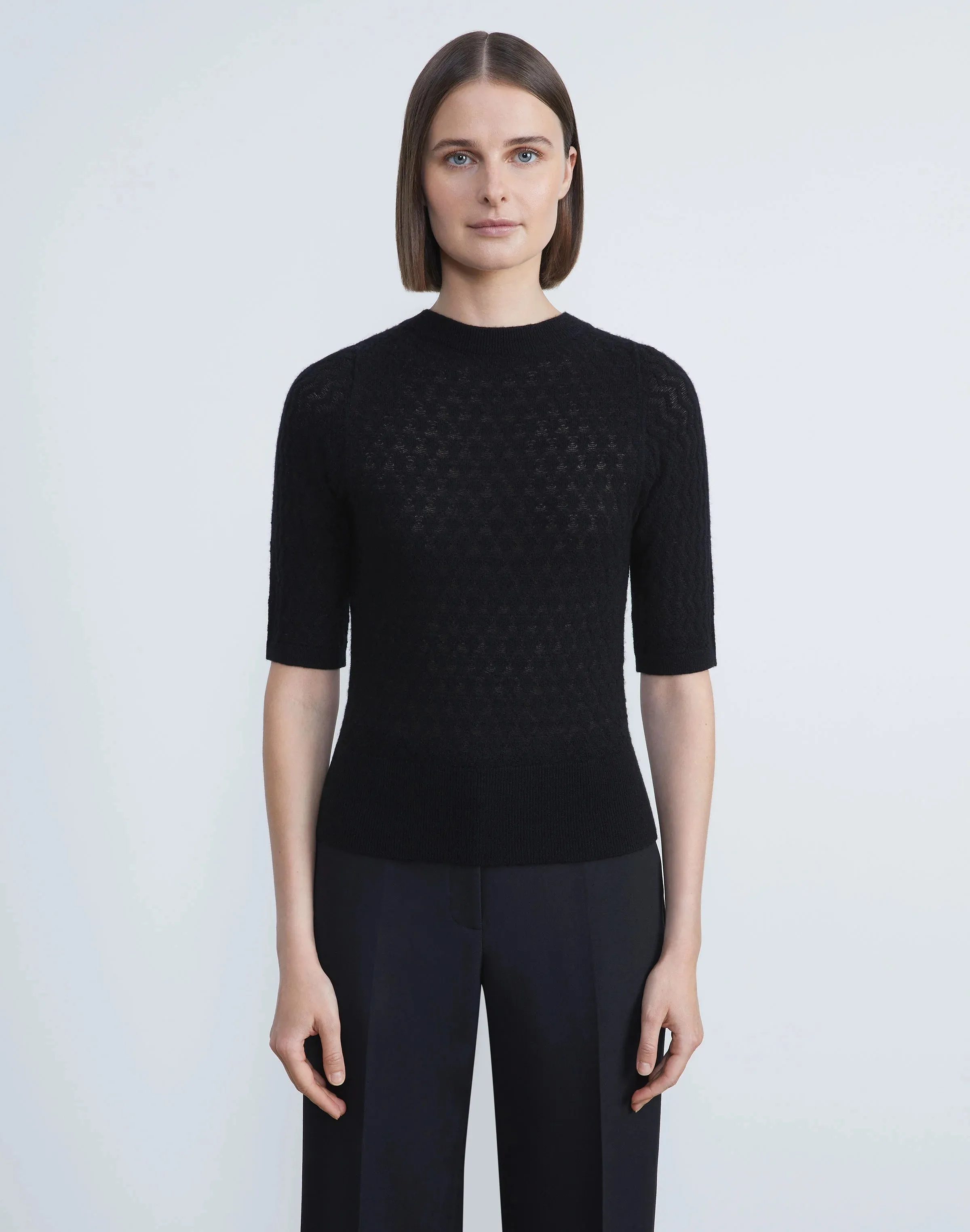 LAFAYETTE148 Cashmere Mixed Stitch Crewneck Sweater