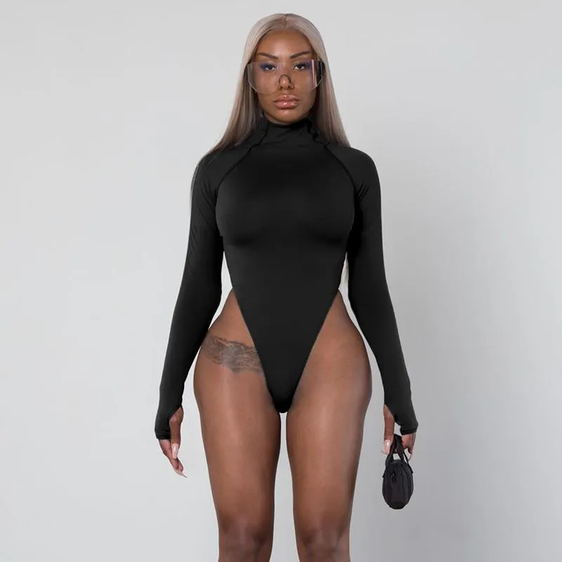 Long Sleeve High Neck Neon Bodycon Sexy Bodysuit