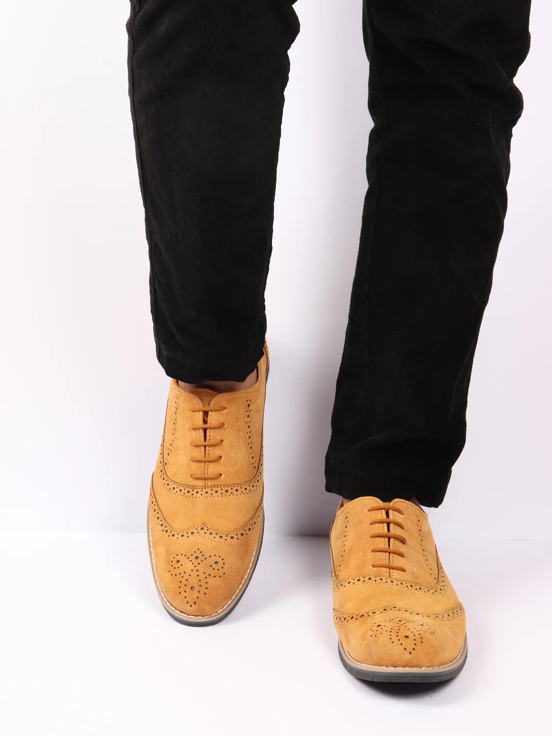 Men Tan Suede Leather Brogue Shoes with TPR Welted Sole