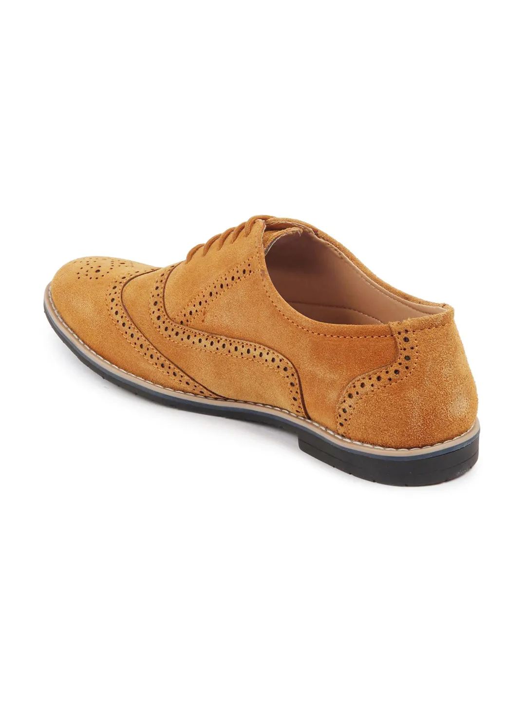 Men Tan Suede Leather Brogue Shoes with TPR Welted Sole