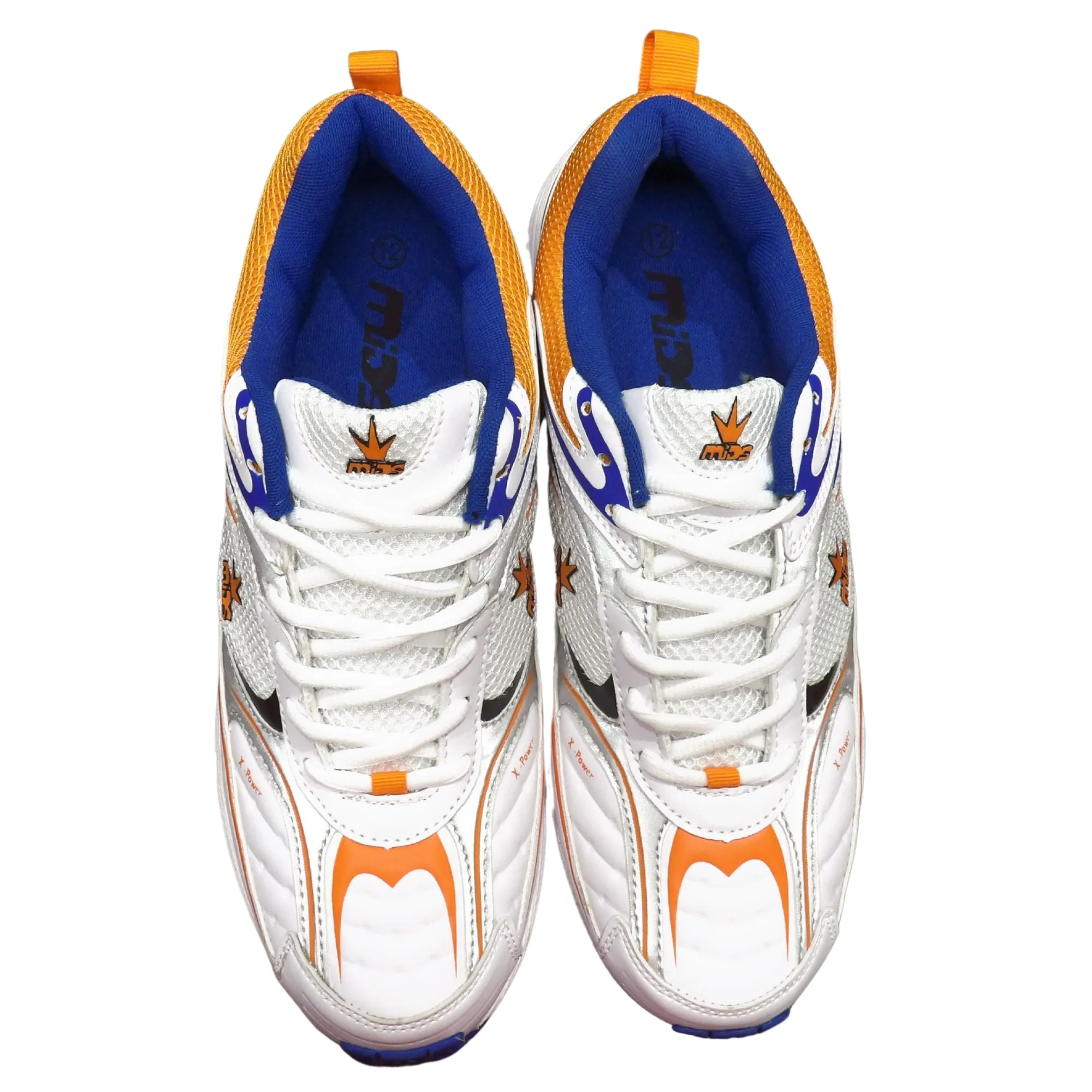 Mids Shoes, X-Power Cricket Shoes, White/Orange/Royal Blue